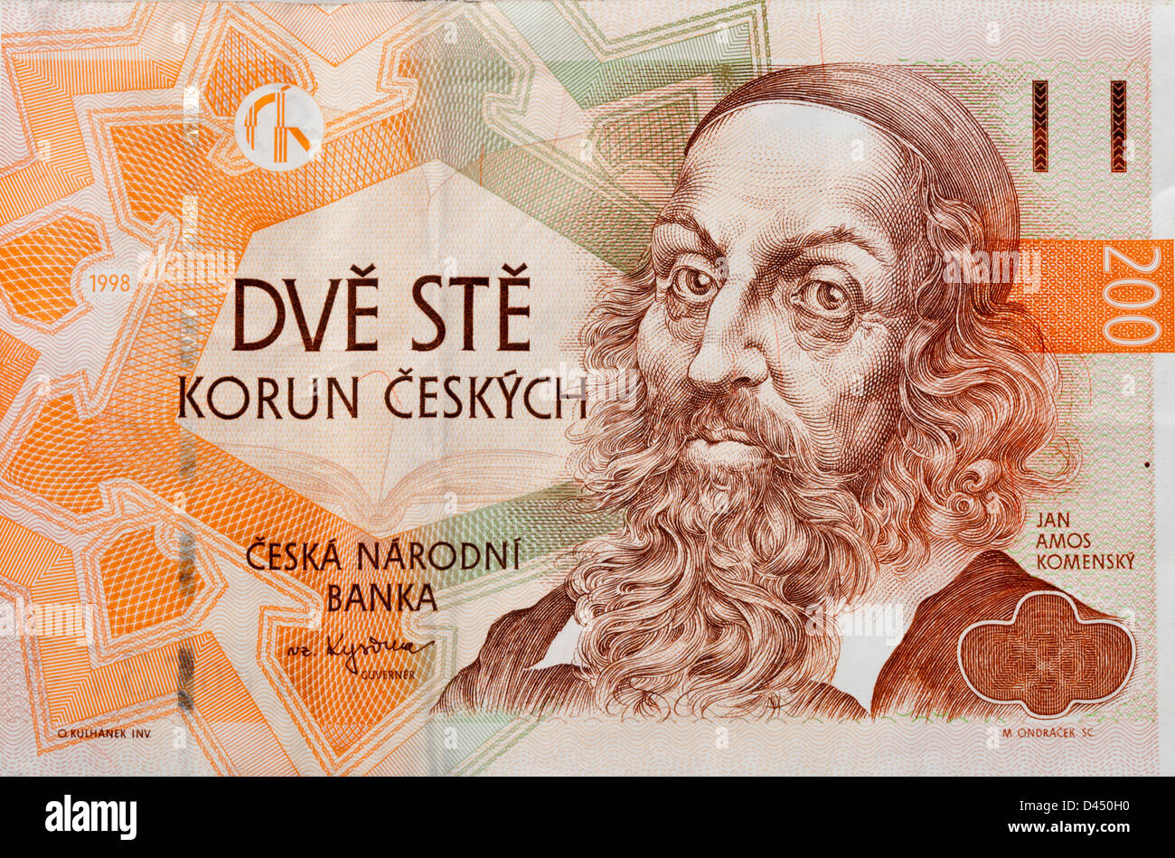 Il denaro della Repubblica ceca con il ritratto di John Amos Comenius insegnante, educatore e scrittore Foto Stock