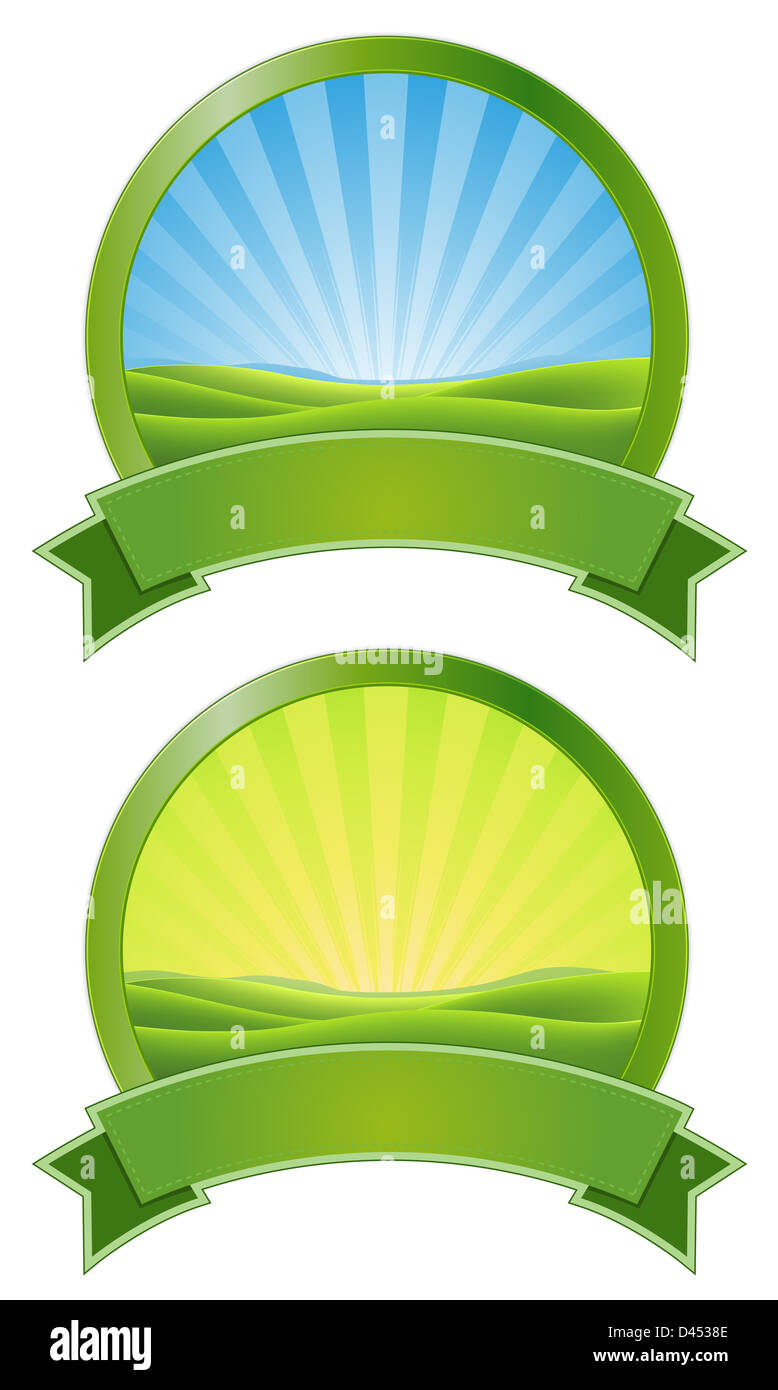 Illustrazione di due verde primavera o estate Banner orizzontale con nastro per scopo di ecologia e ambiente annuncio Foto Stock