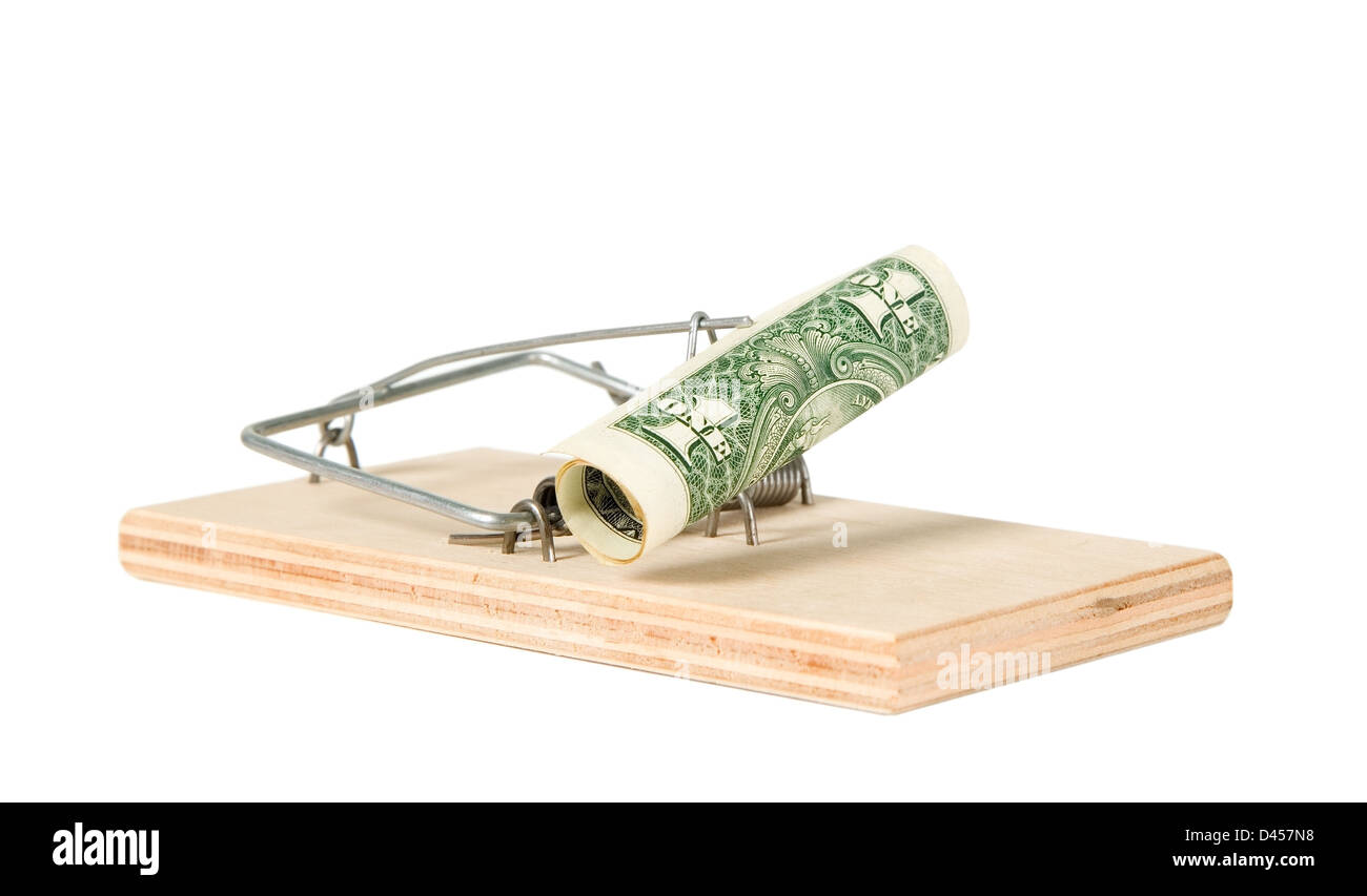 Un mouse trap con soldi su di esso Foto Stock
