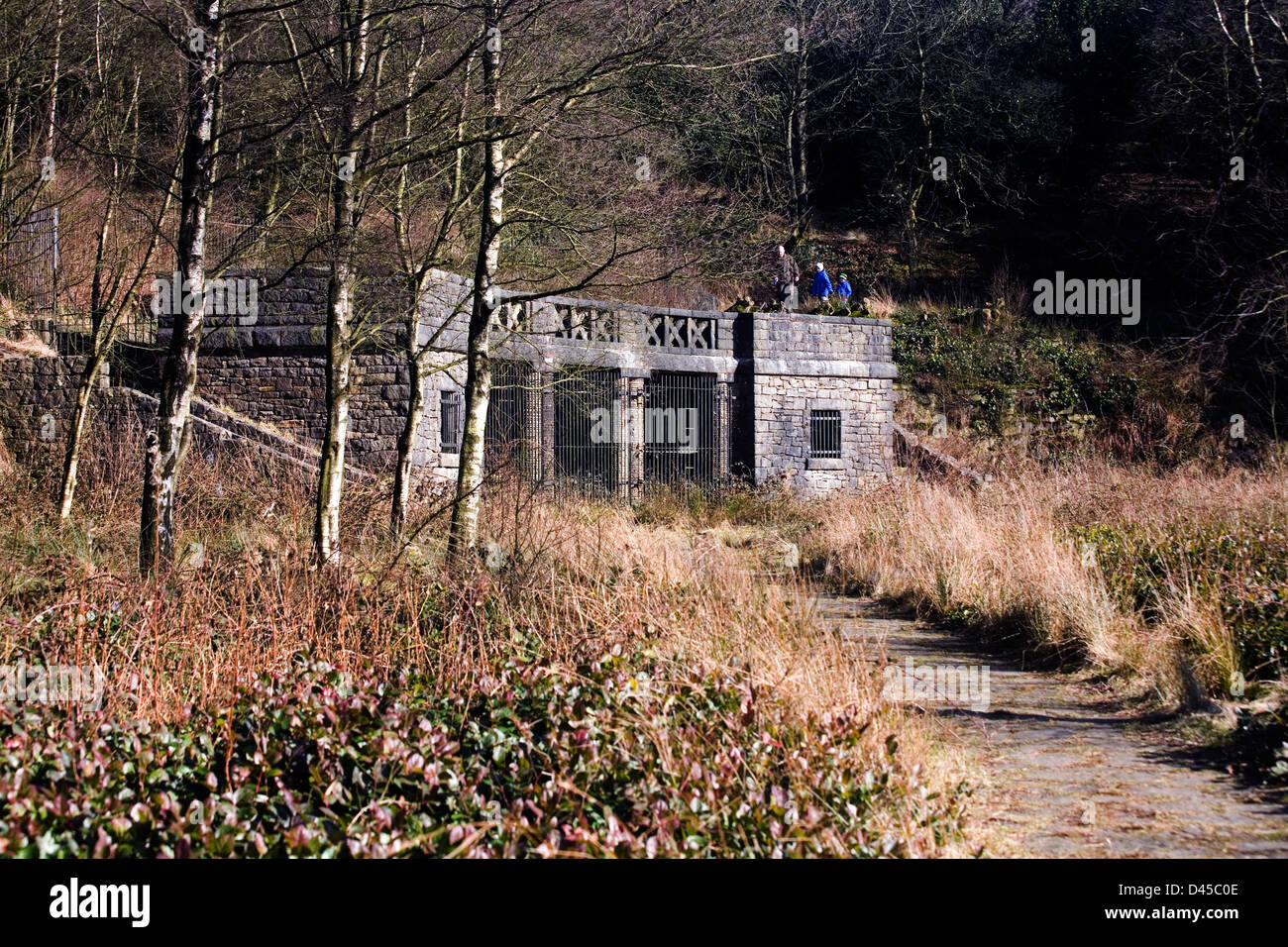 Parte dei resti dei giardini terrazzati Rivington Pike Bolton Lancashire Foto Stock