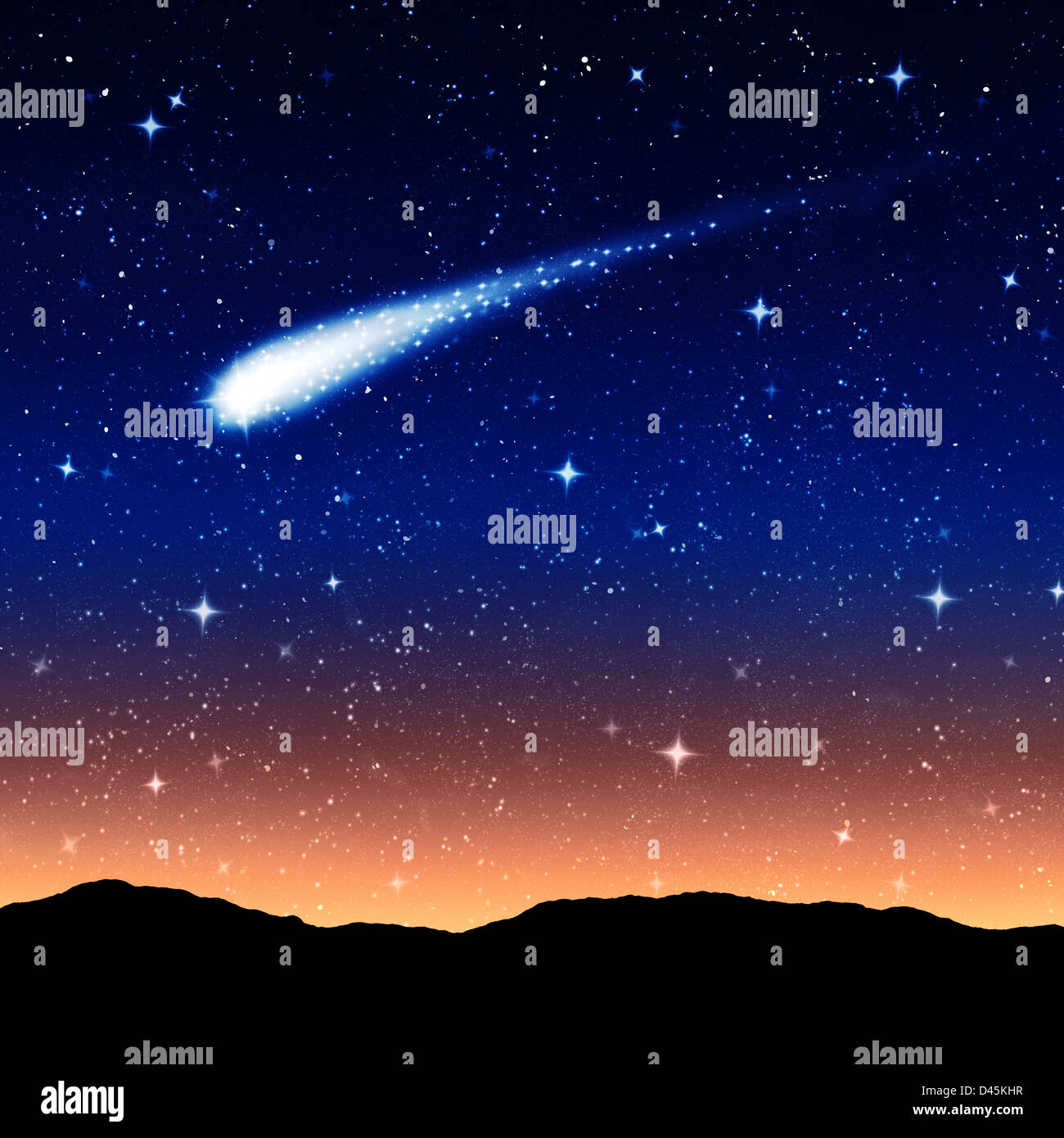 Cielo stellato di notte con cometa o shooting star Foto Stock