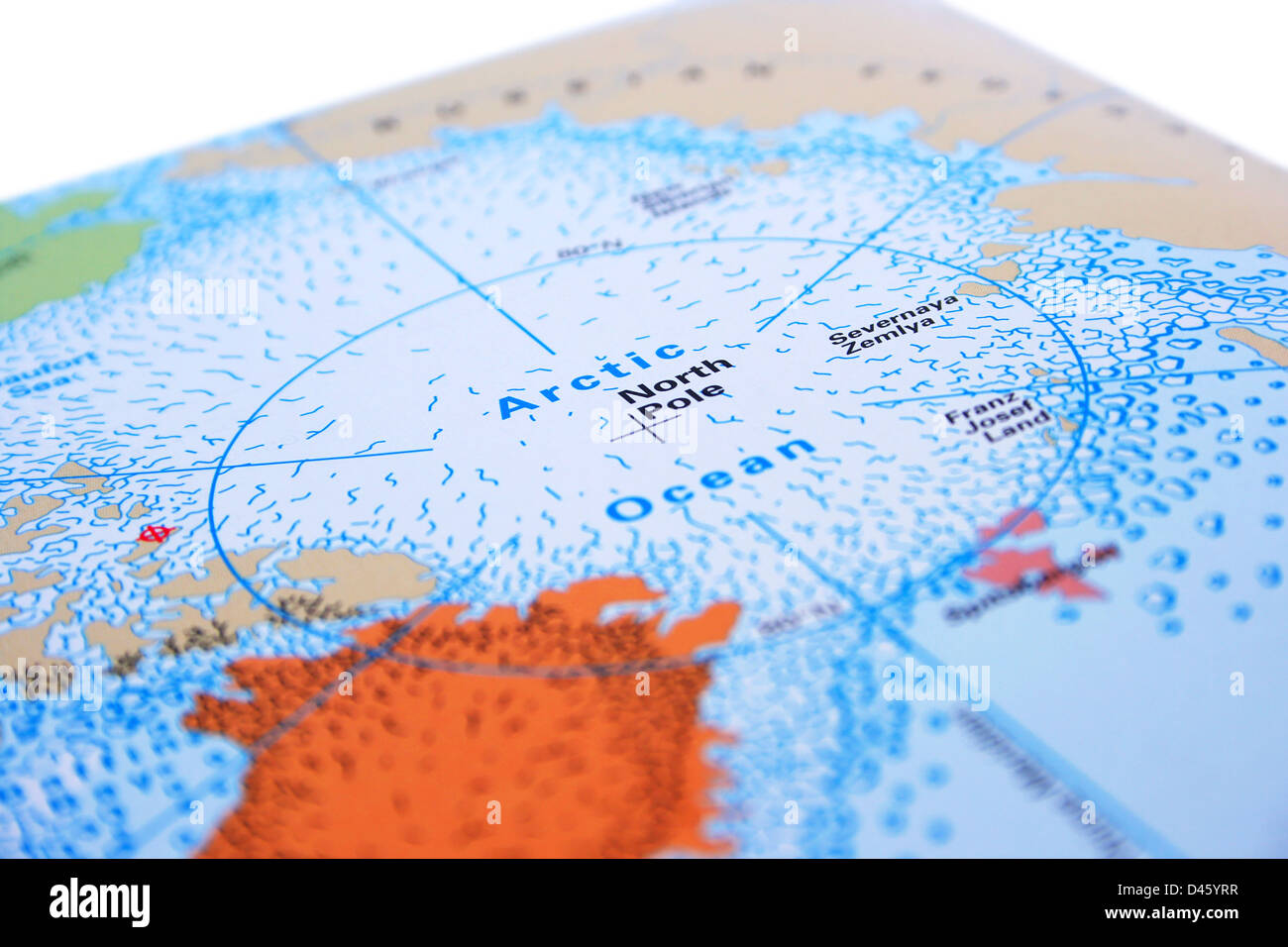 Polo Nord con Oceano Artico. Foto Stock