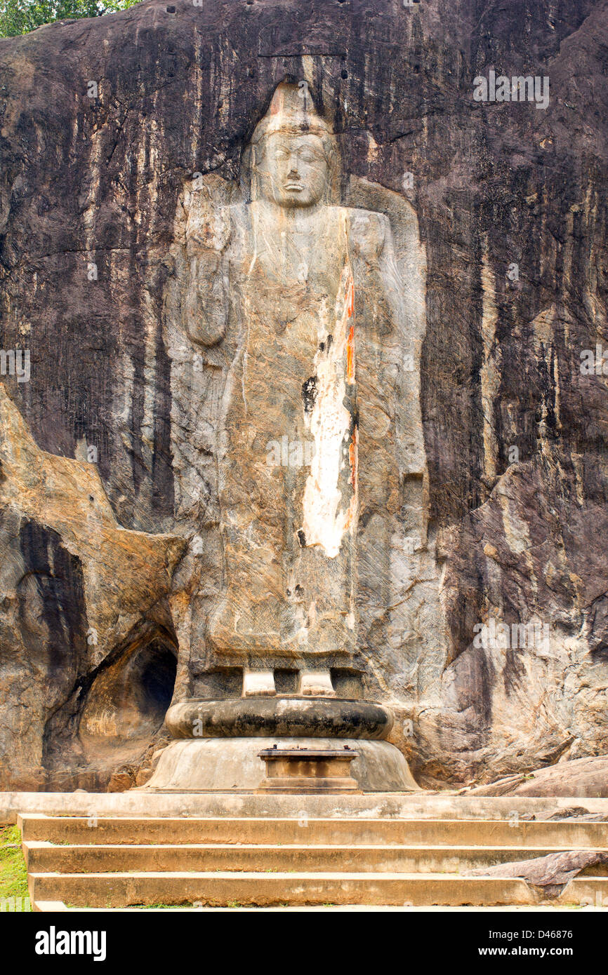 ROCK CUT BUDDHA A BUDURUWAGALA IL PIÙ ALTO BUDDHA A 51 PIEDI O 16 METRI IN SRI LANKA Foto Stock