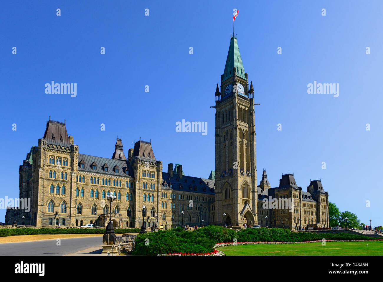 Il Parlamento Hill Tower pace Ottawa Ontario Canada Capitale Nazionale blocco centrale Foto Stock