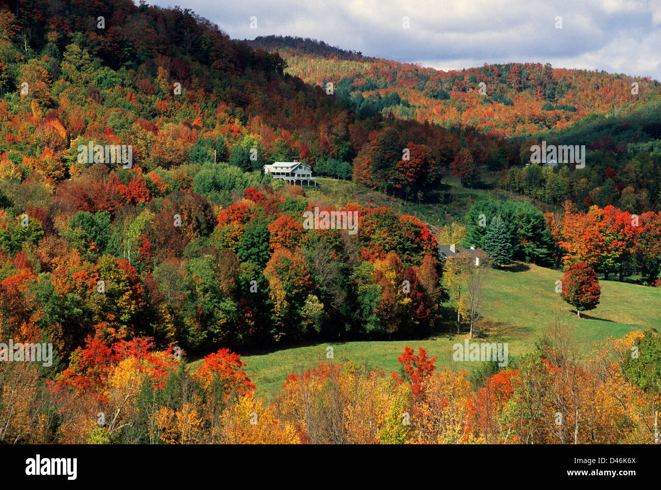 Elk280-1249 Vermont, Pomfret, campagna con fogliame di autunno Foto Stock