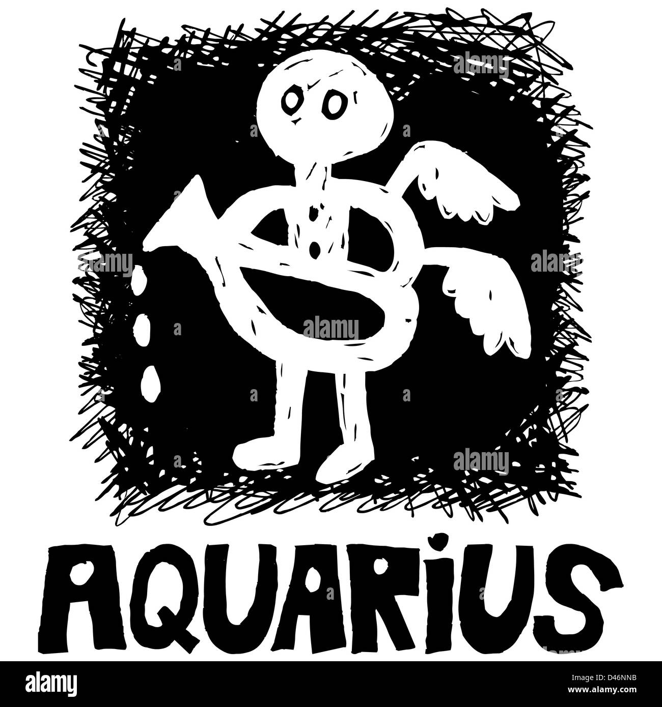 Disegnata a mano il segno dello zodiaco Aquarius Foto Stock