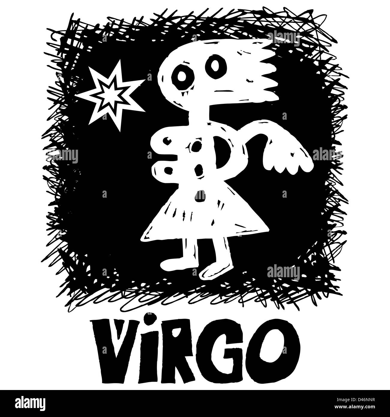 Disegnata a mano il segno dello zodiaco Virgo Foto Stock