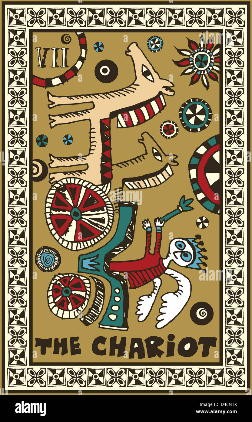 Disegnata a mano mazzo di tarocchi, arcani maggiori, carro Foto Stock