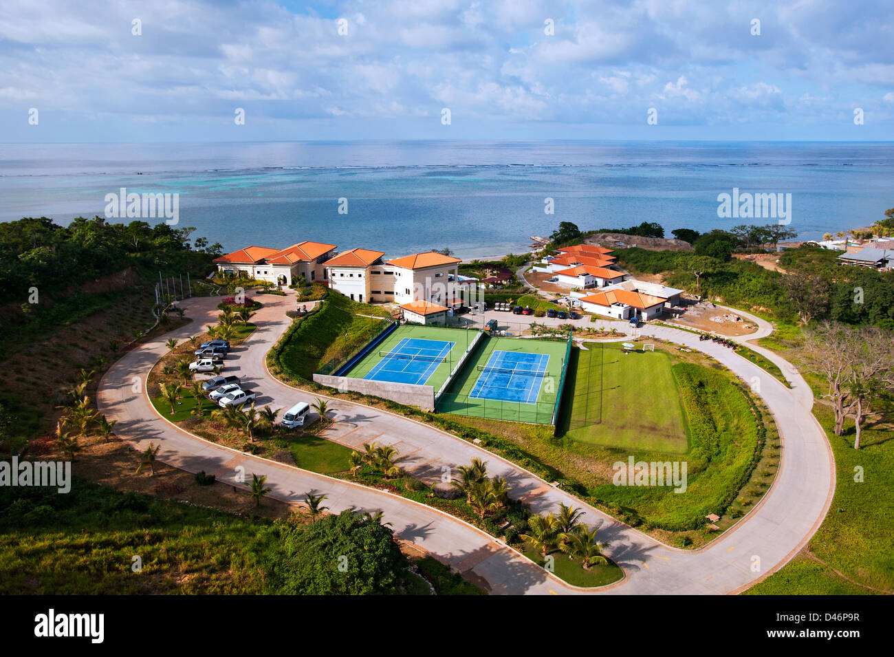 Vista aerea di immacolate Bay Resort, Roatan Foto Stock
