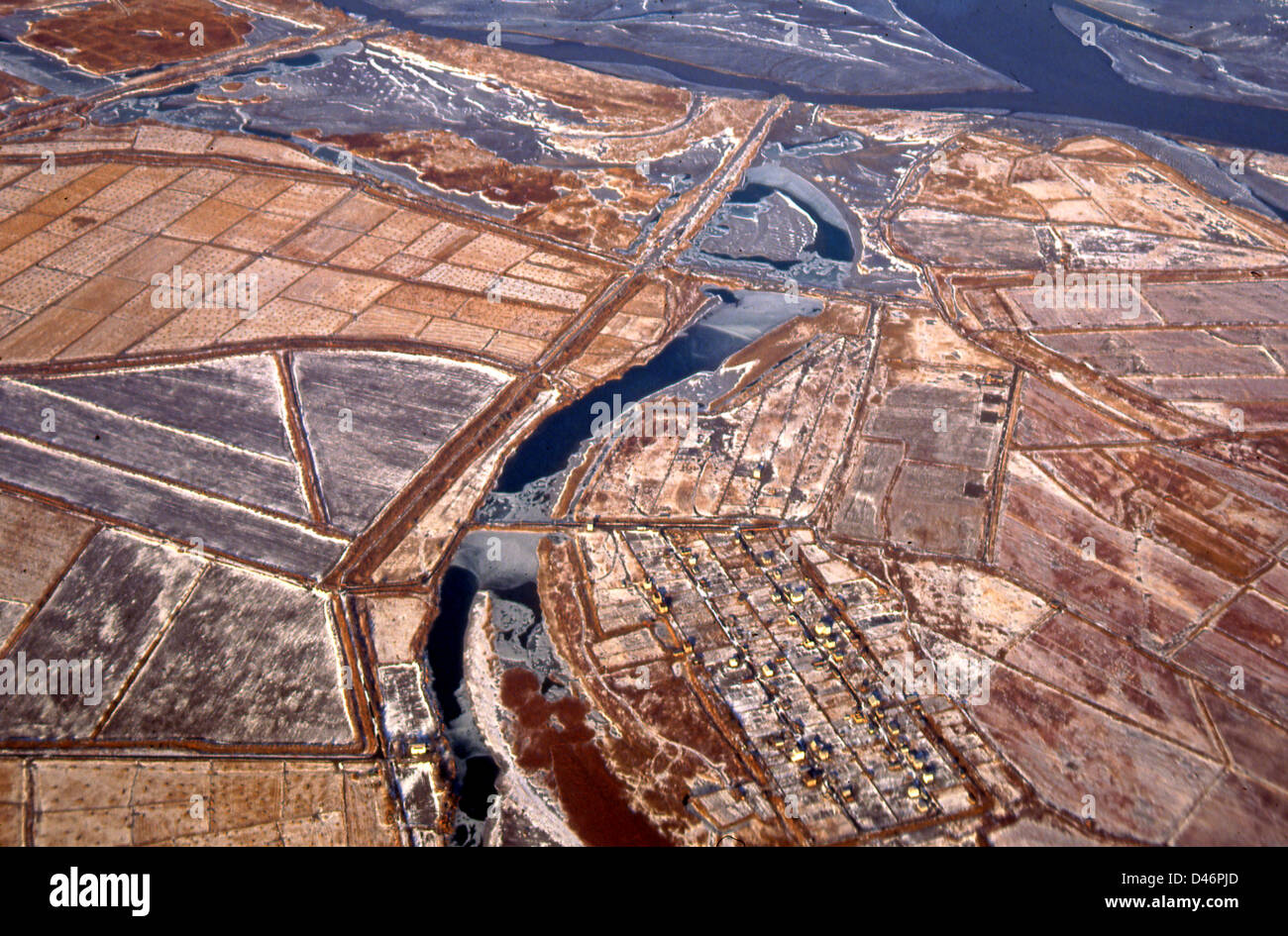 Ama Darya River aerea che mostra canali di irrigazione, Uzbekistan 1993 Foto Stock