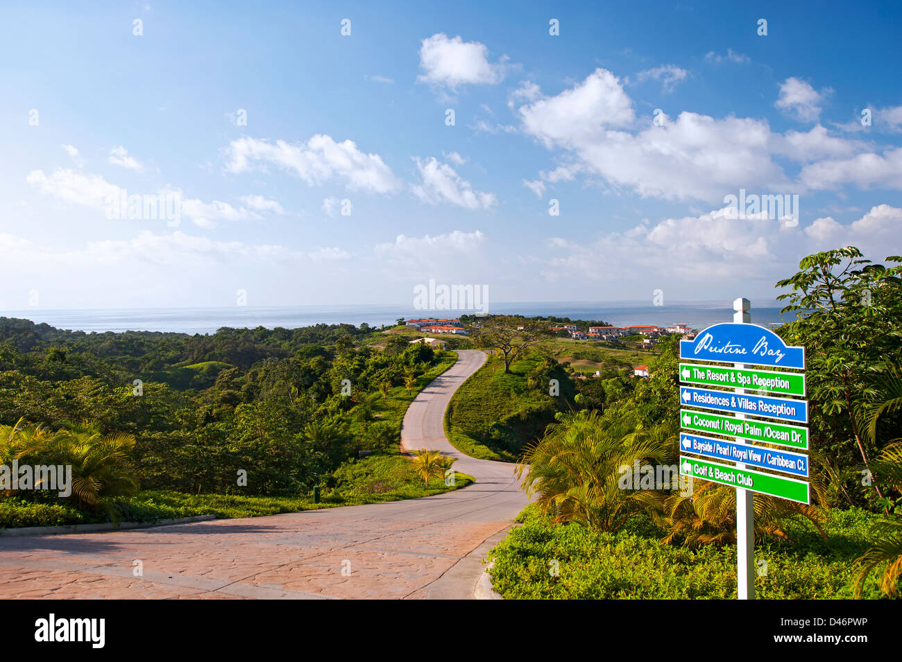 Ingresso alla baia incontaminata Resort, Roatan Foto Stock