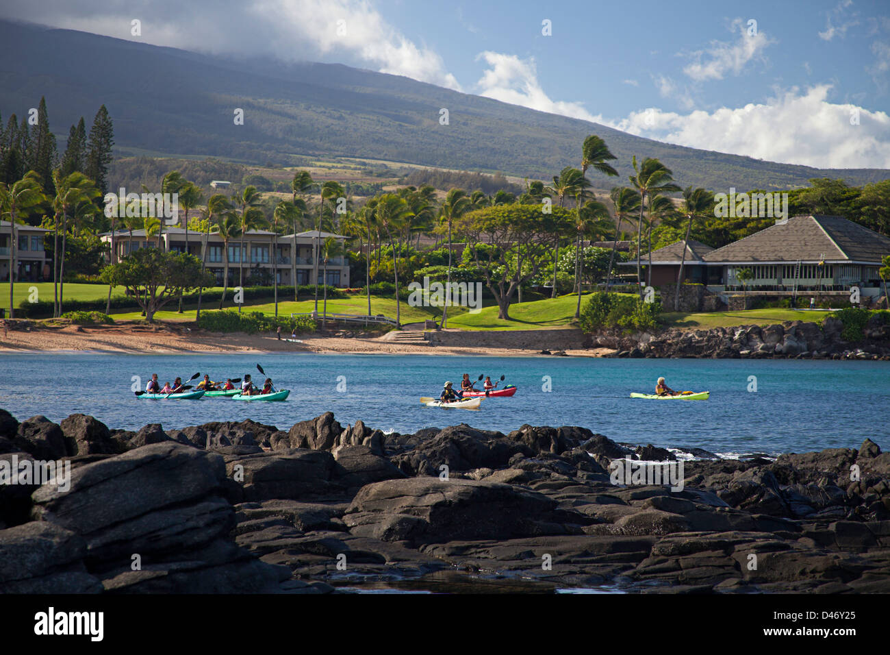 Gruppo Kayak in Kapalua Bay, Maui, Hawaii. Foto Stock