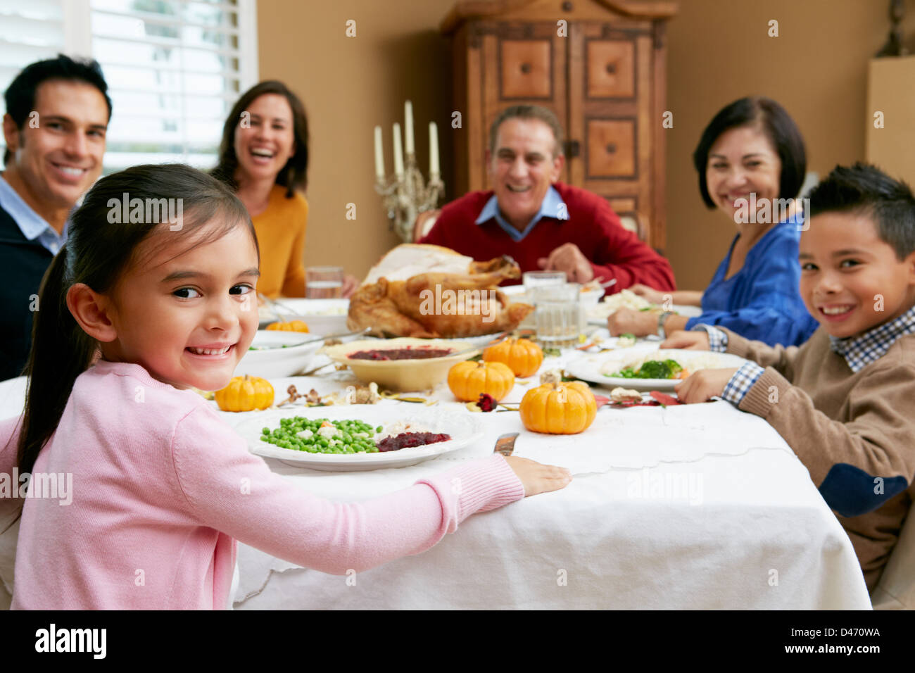 Multi generazione Famiglia celebra il ringraziamento Foto Stock