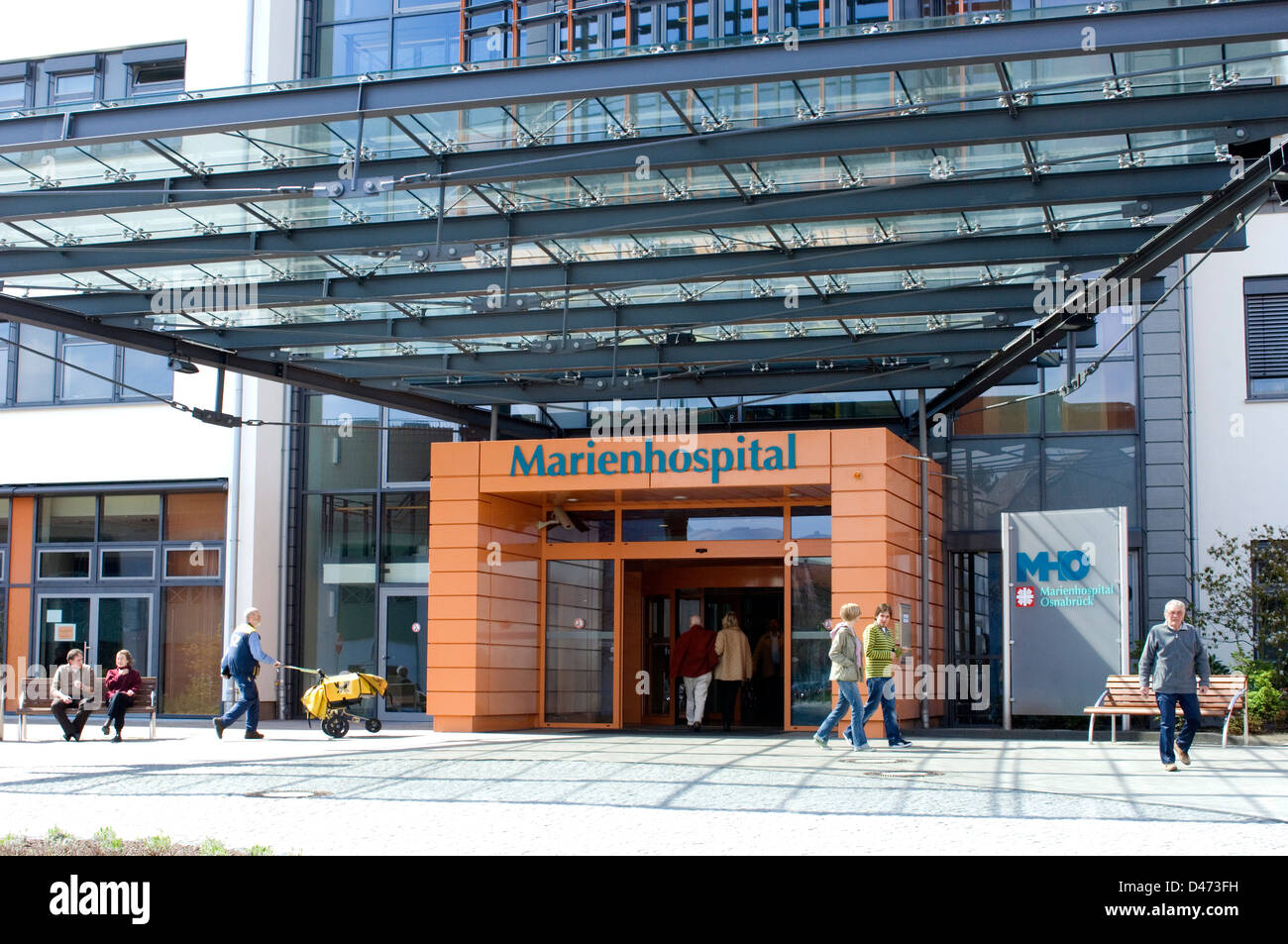 L'ingresso principale dell Ospedale Marien, Osnabruck, Germania. Foto Stock