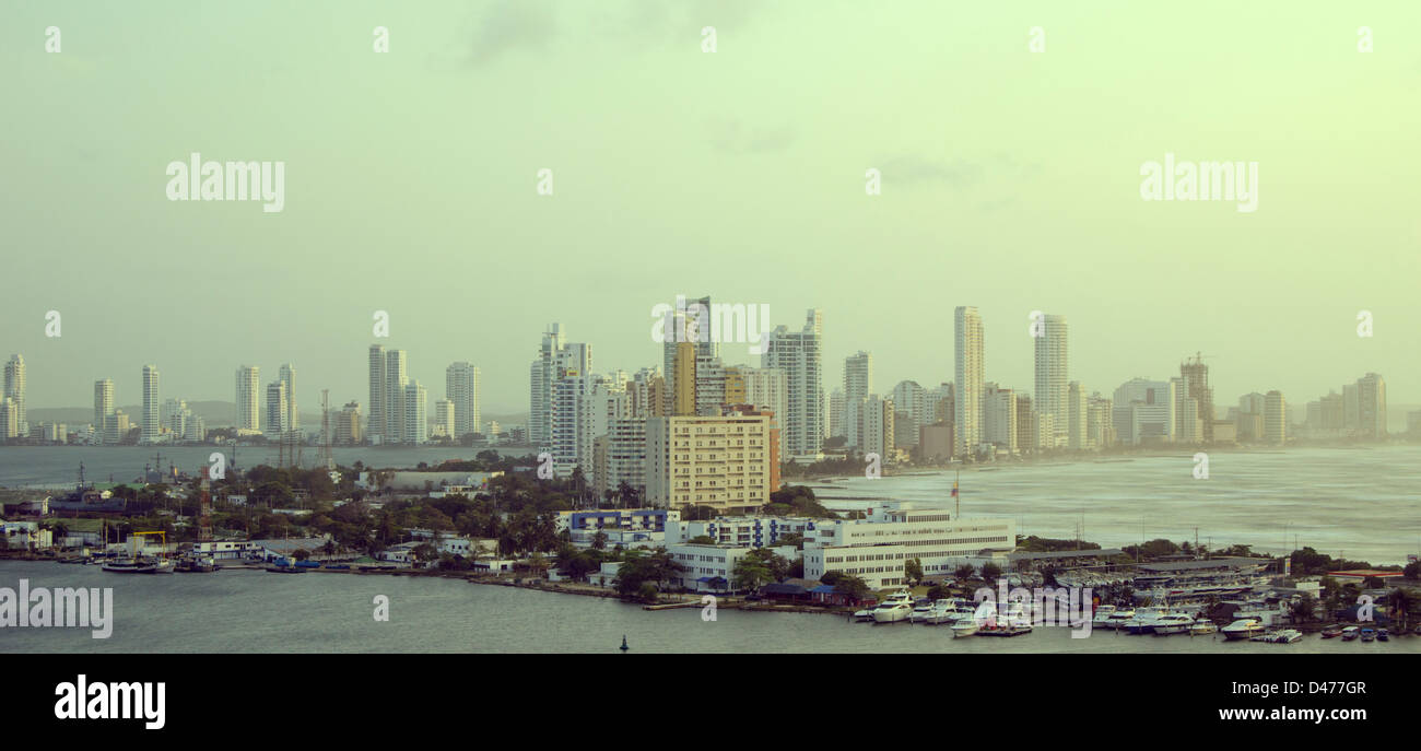 Vista aerea del distretto di Bocagrande, Cartagena, Colombia Foto Stock