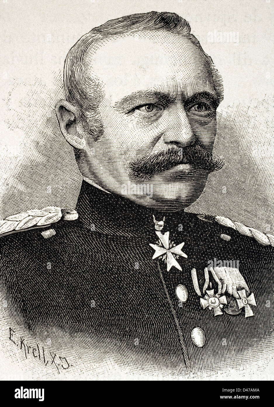 Julius von Bose (1809-1894). Generale prussiano. Incisione nella storia universale, 1885. Foto Stock