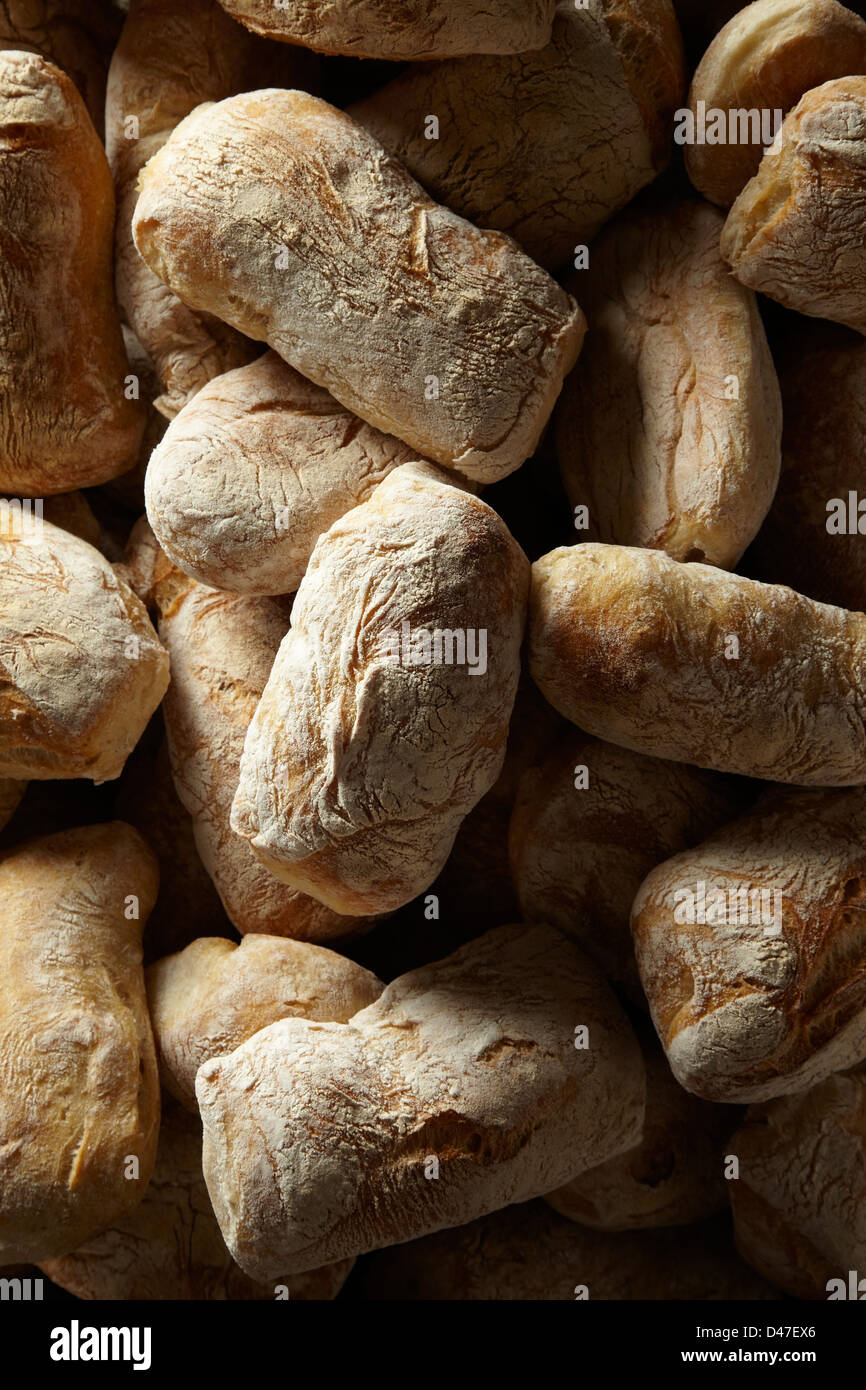 Pane appena sfornato Mini Ciabatta Pani Foto Stock