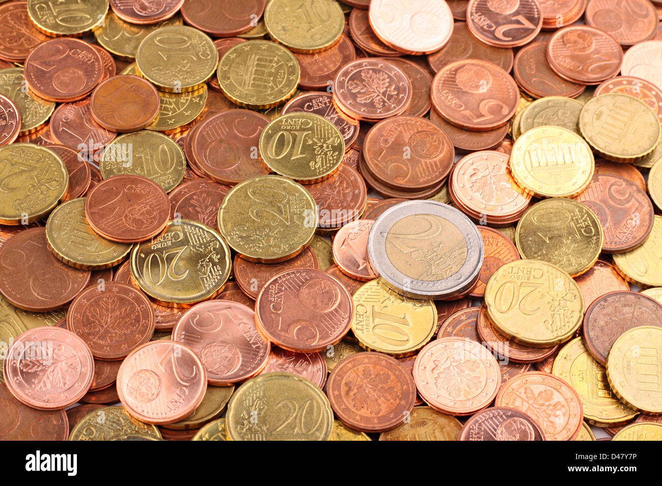 Un sacco di monete metalliche in euro Foto Stock