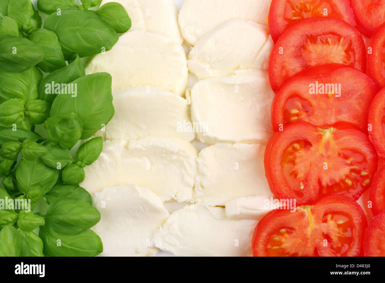 Il cibo italiano ingredienti costituenti la bandiera italiana Foto Stock