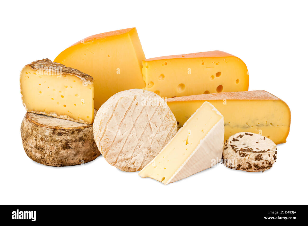 Una scelta di formaggi diversi Foto Stock
