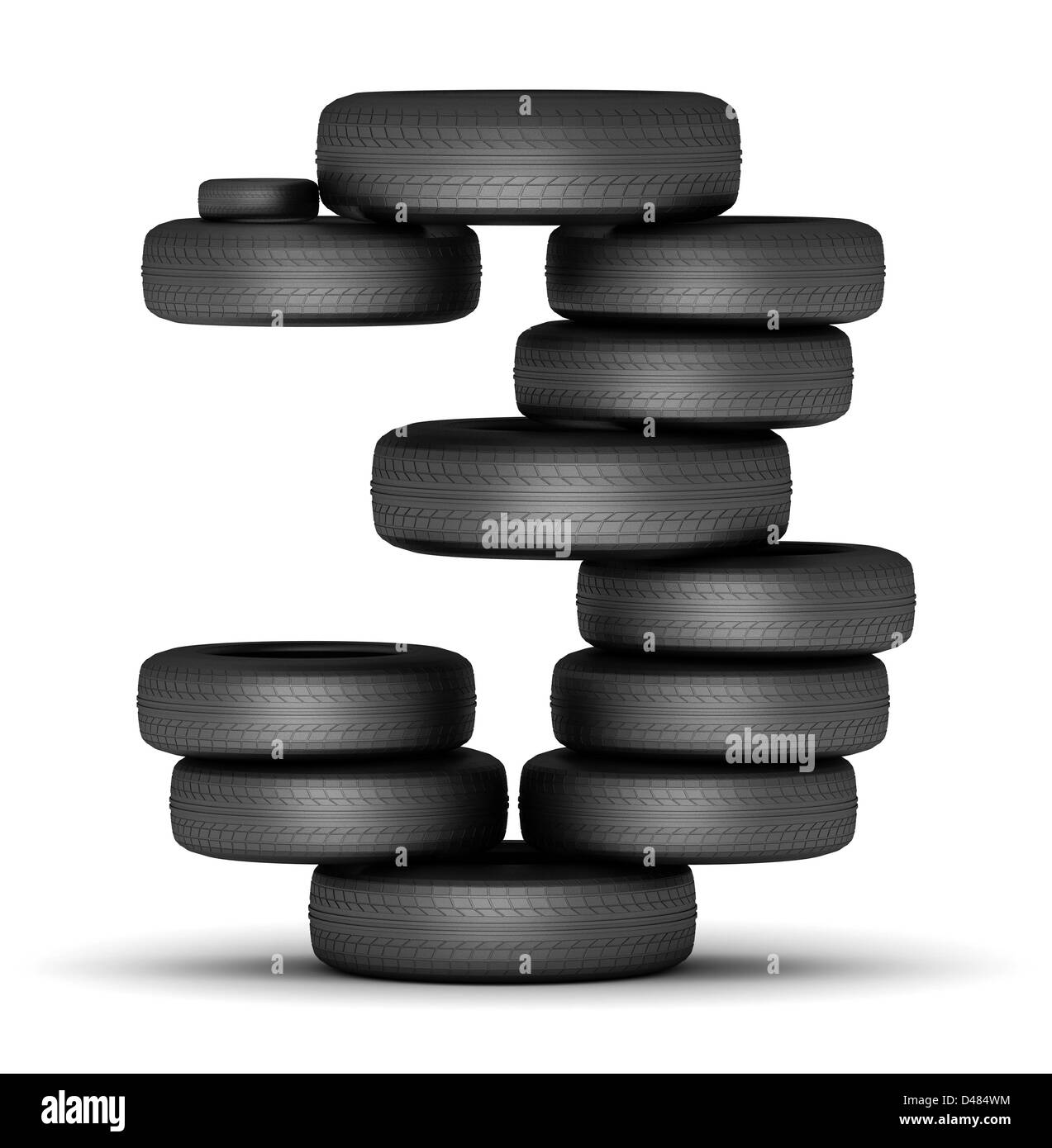Numero 3 dal pneumatico impilati Foto Stock