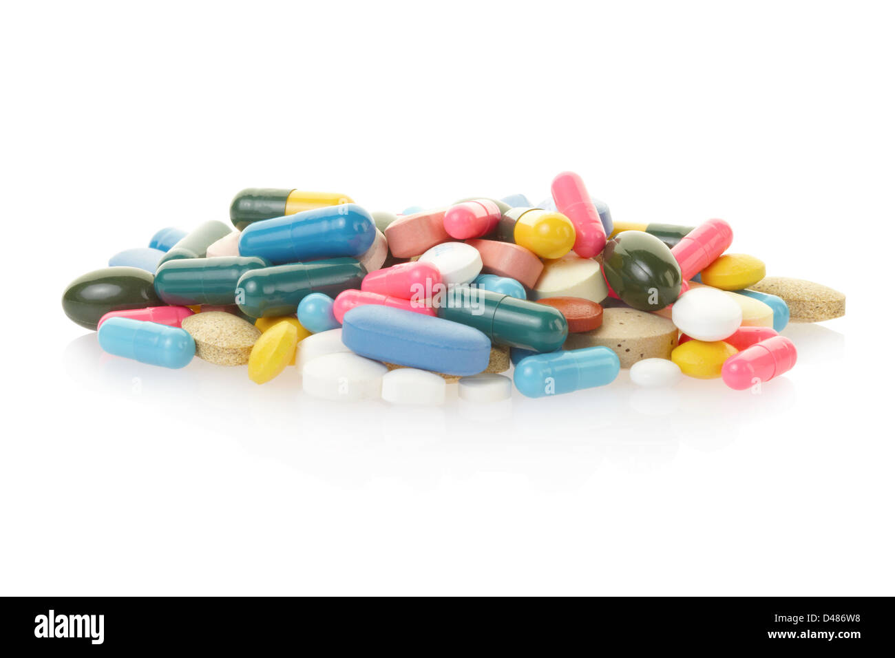 Pillola e colorato medico heap di capsule Foto Stock