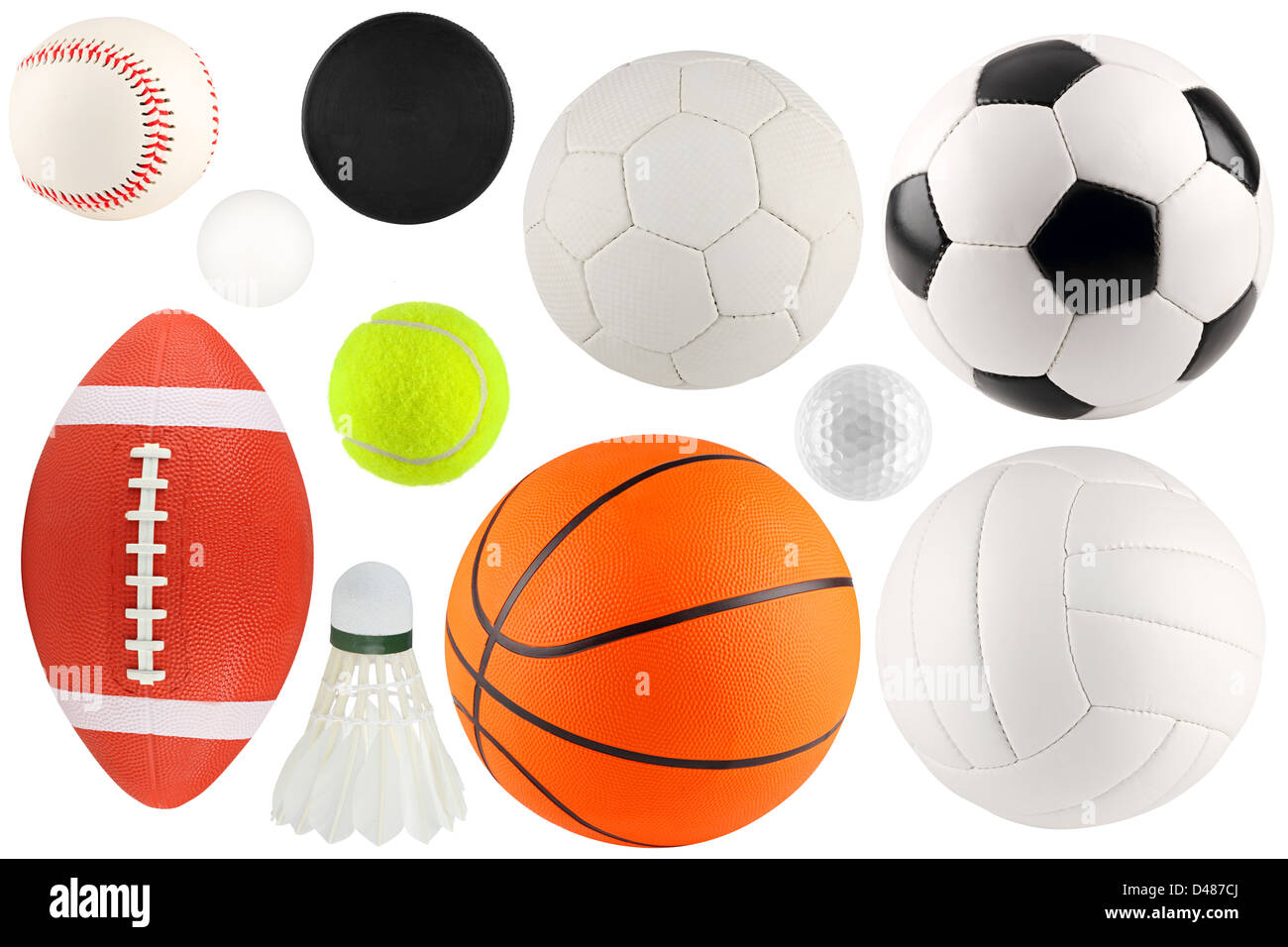 Un insieme di diverse attrezzature sportive e le sfere Foto Stock