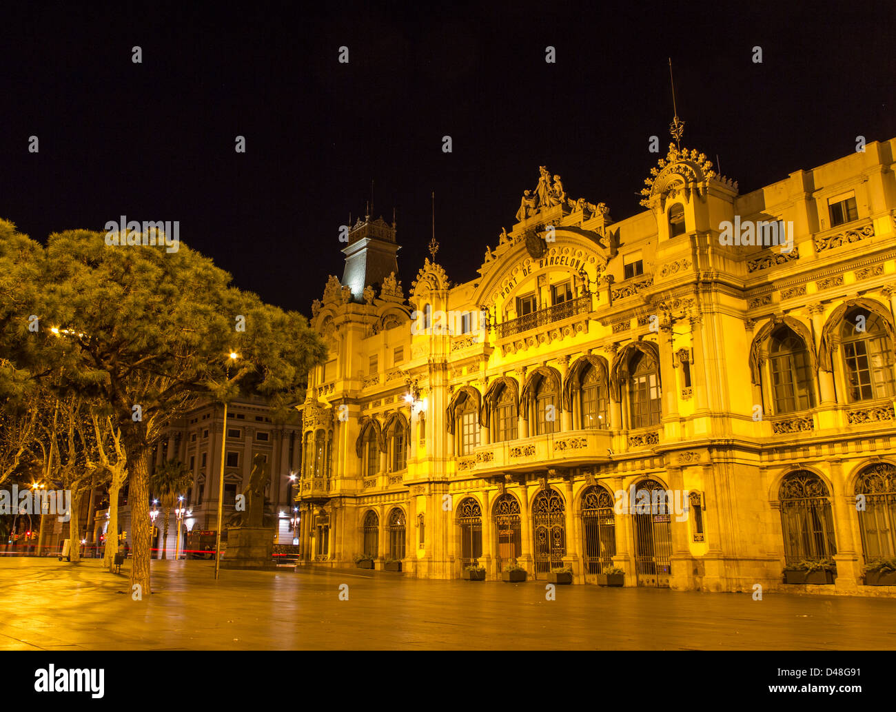 Porto di Barcellona di notte Foto Stock