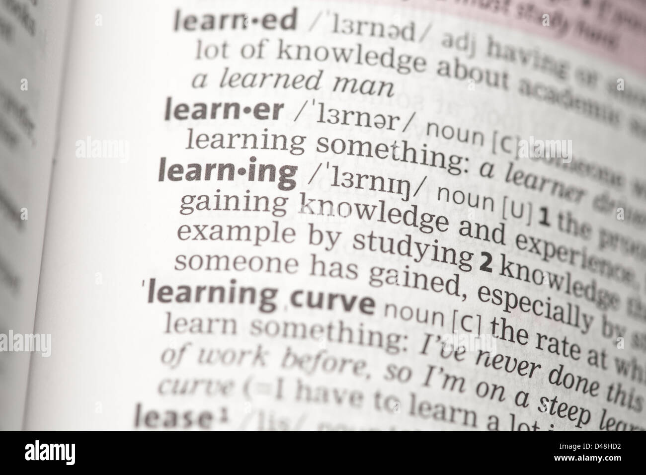 Definizione di apprendimento Foto Stock
