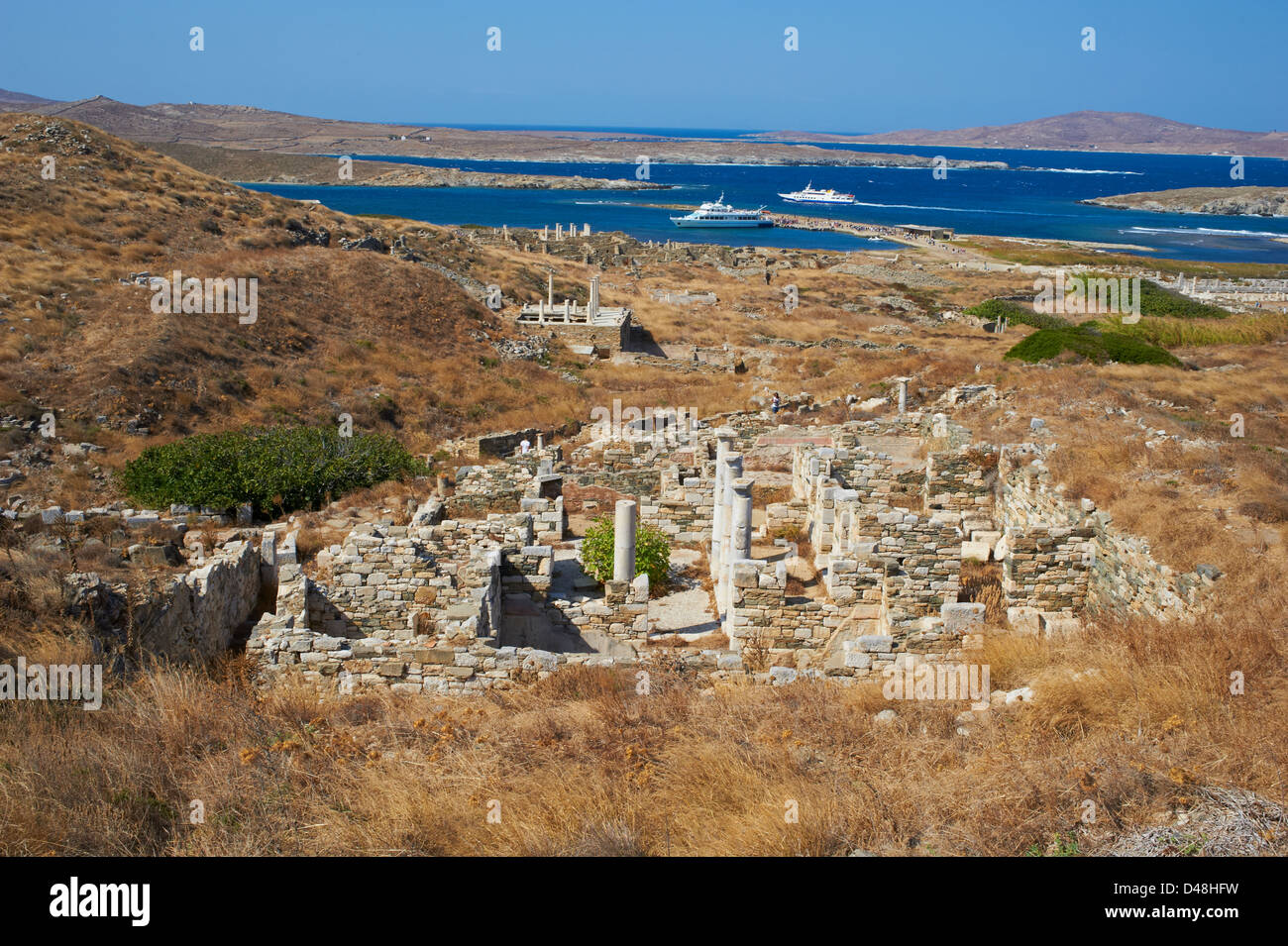 Grecia CICLADI, Delos, patrimonio mondiale dell'Unesco, di Delos, il più antico sito archeologico del Mar Egeo Foto Stock