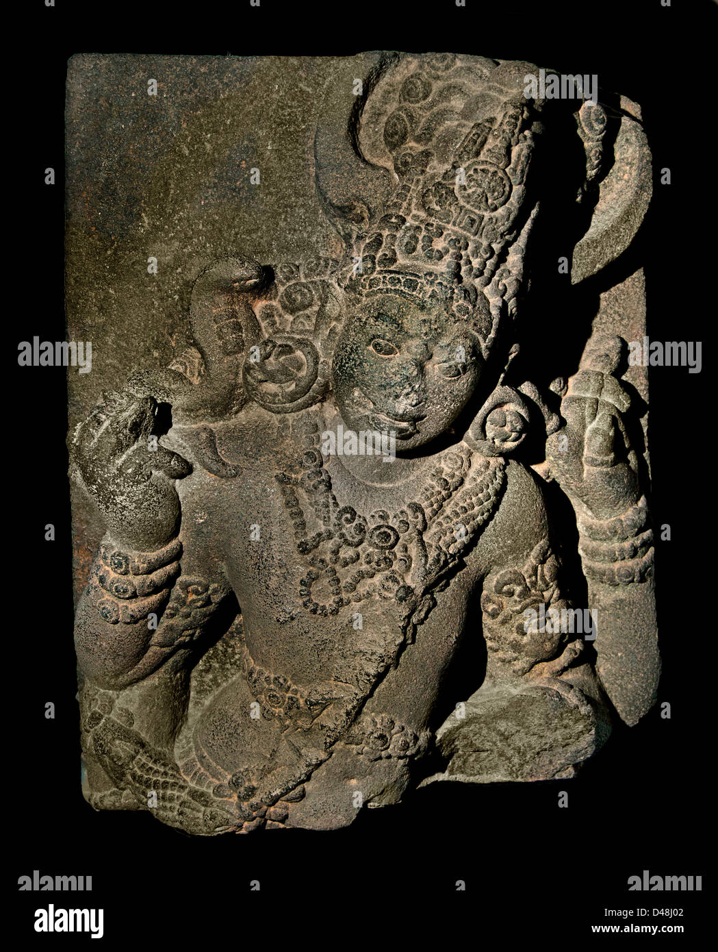 Cornuto Kaverippattinam Dvarapalaka, North Arcot District. Circa il VII secolo d.c..indù in India Foto Stock