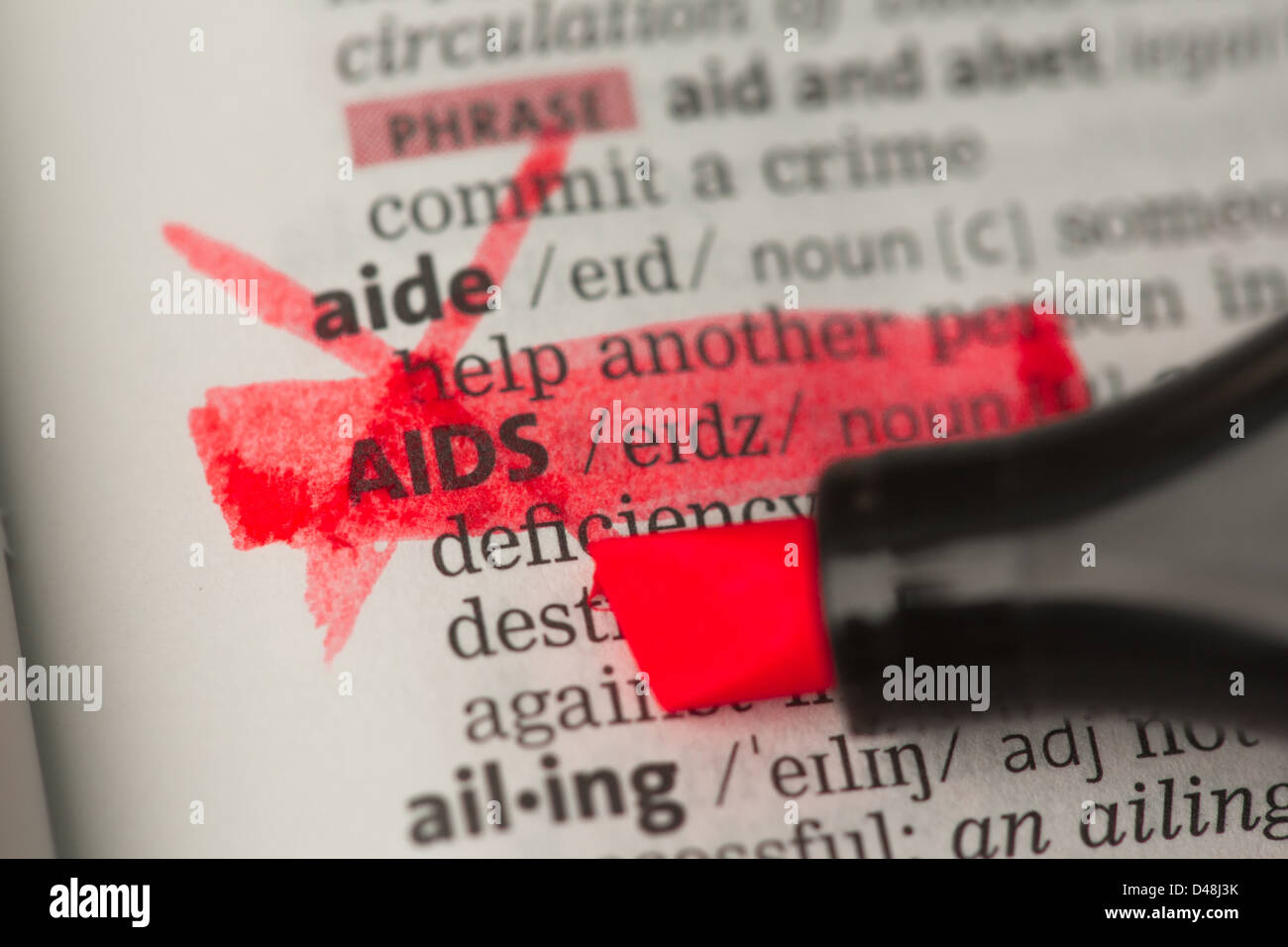 Definizione di AIDS contrassegnato ed evidenziata in rosso Foto Stock