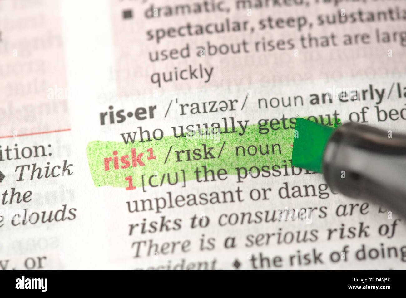 Definizione di rischio evidenziato in verde Foto Stock