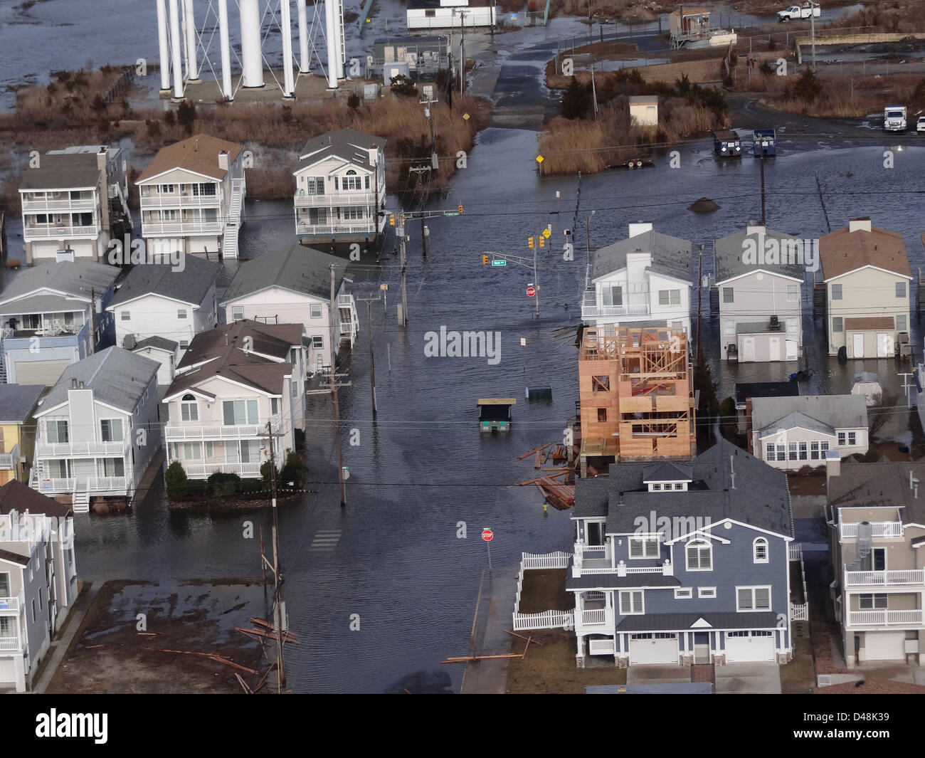 Vista aerea di inondazioni causate da una tempesta di neve Marzo 7, 2013 in Ocean City, NJ., giovedì 7 marzo, 2013, dopo una tempesta di neve è passata attraverso la zona. La zona è ancora riprendendo dalla tempesta danni causati dall'uragano di sabbia. Foto Stock