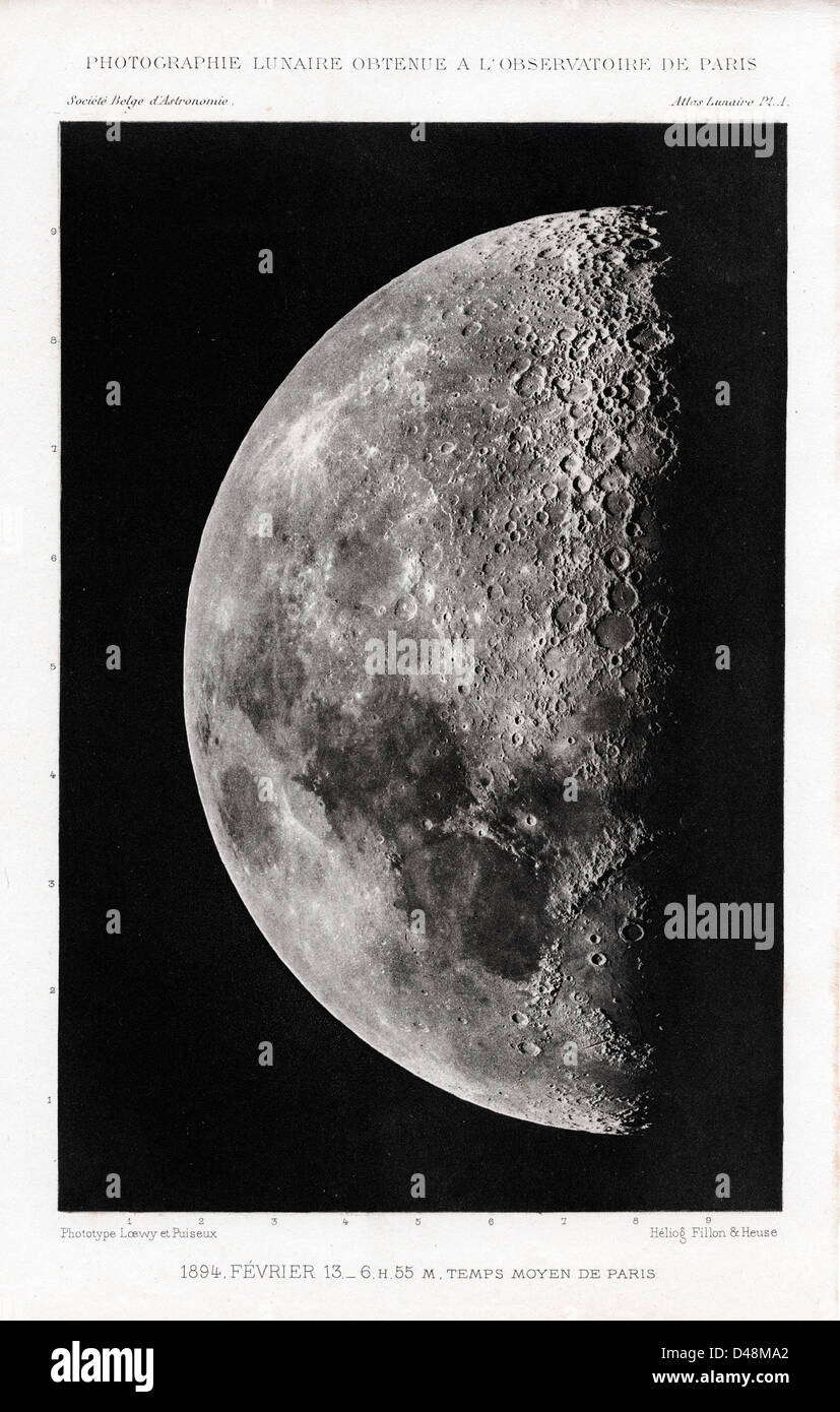 La luna, ottenuto presso l'Osservatorio di Parigi, 13 febbraio 1894, dalla Loewy & Puiseux Foto Stock