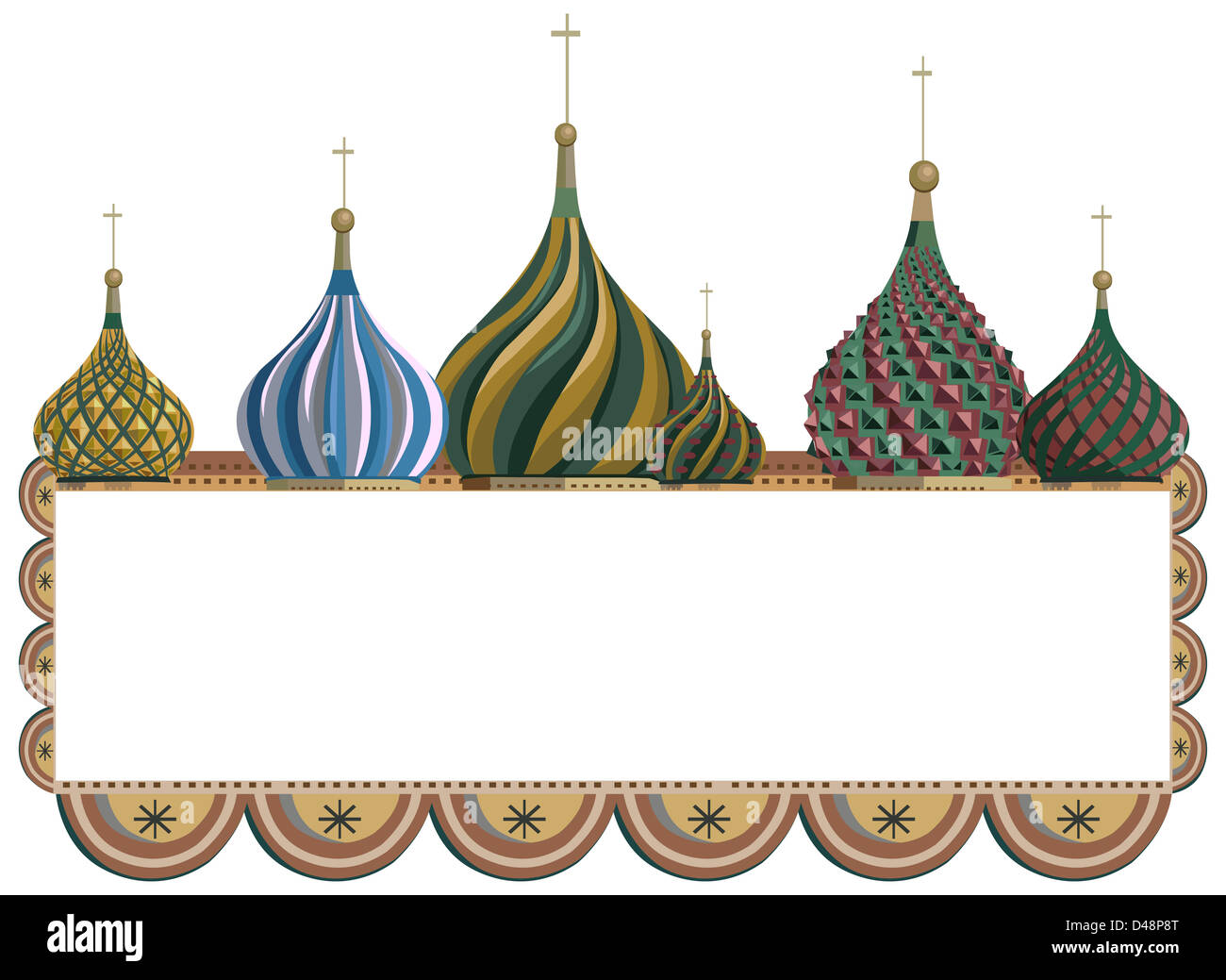 Cornice ornamentale illustrazione con cupole del Cremlino, isolato su bianco Foto Stock