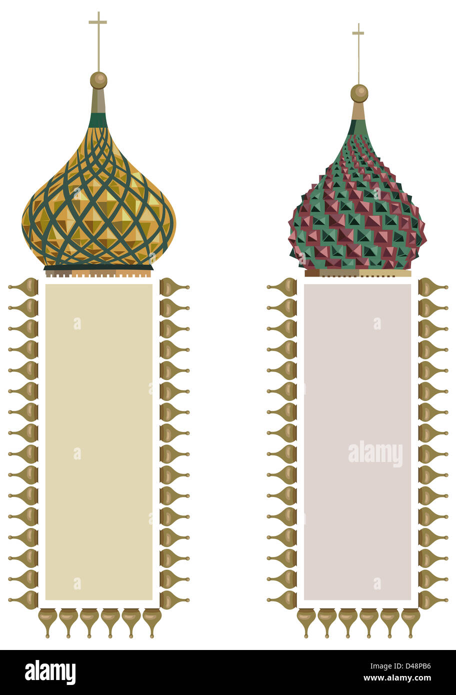 Cornice ornamentale illustrazioni con le cupole del Cremlino, isolato su bianco Foto Stock