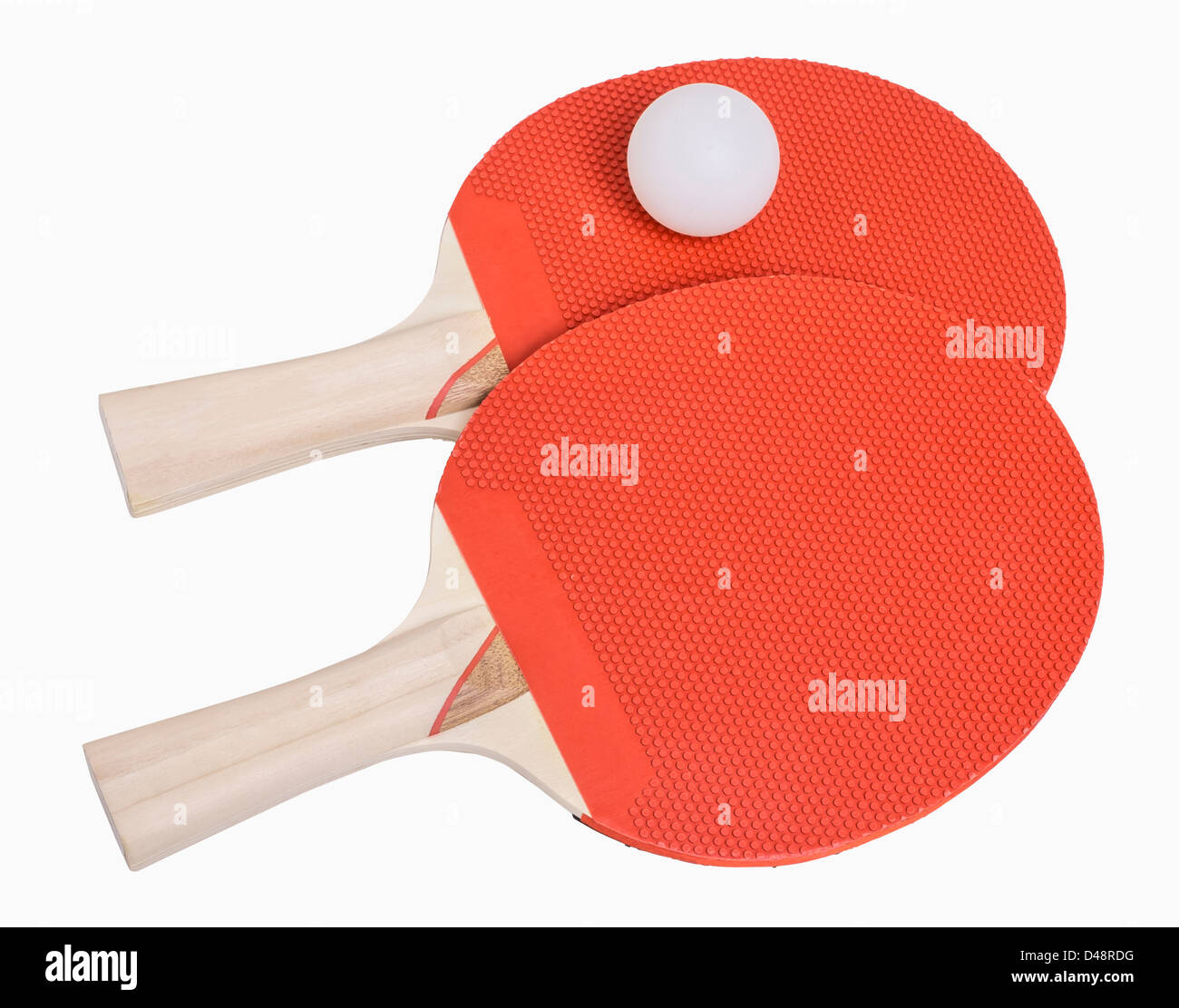 Ping Pong pale e sfera isolato su bianco, include il tracciato di ritaglio Foto Stock