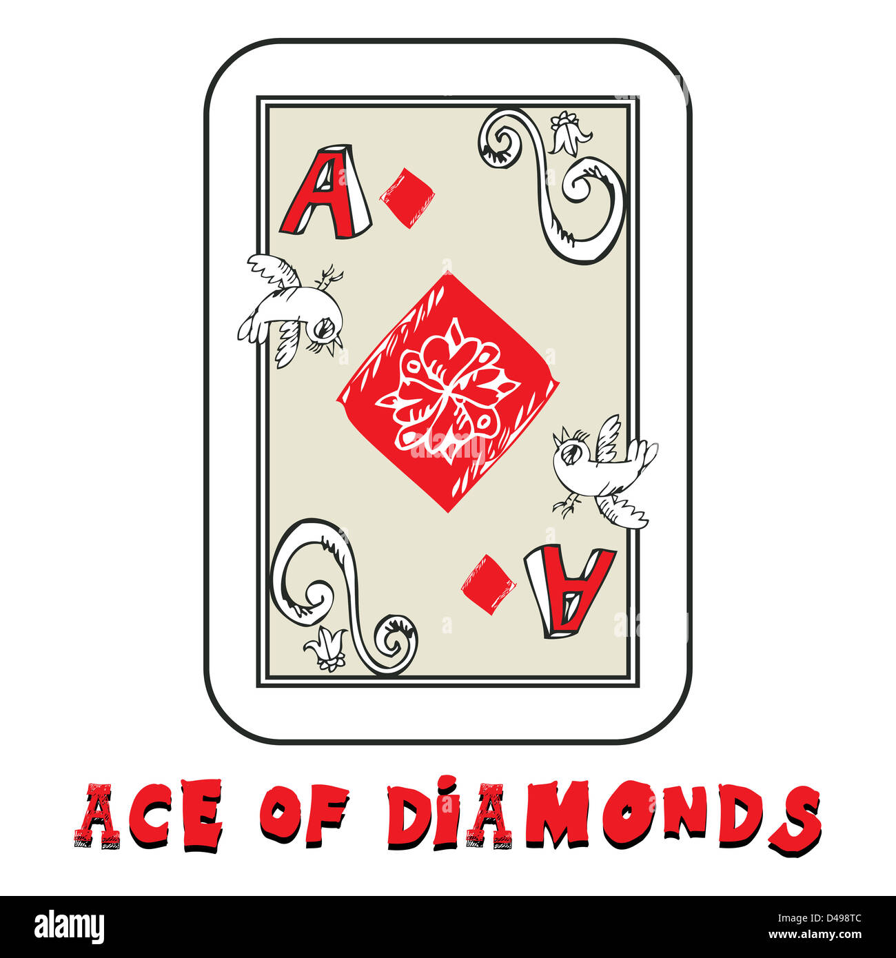 Disegnata a mano mazzo di carte, doodle ace di diamanti Foto Stock