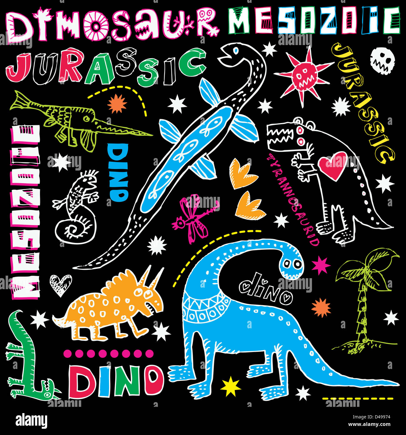 Doodle dinosaurs Foto Stock