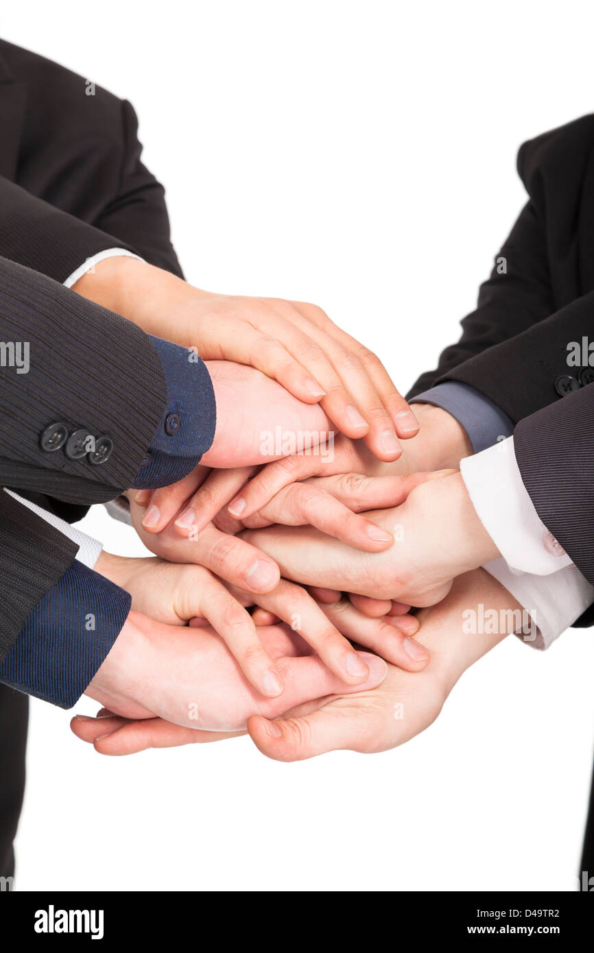 Tutte le persone di affari insieme a mano per il concetto di lavoro di squadra Foto Stock