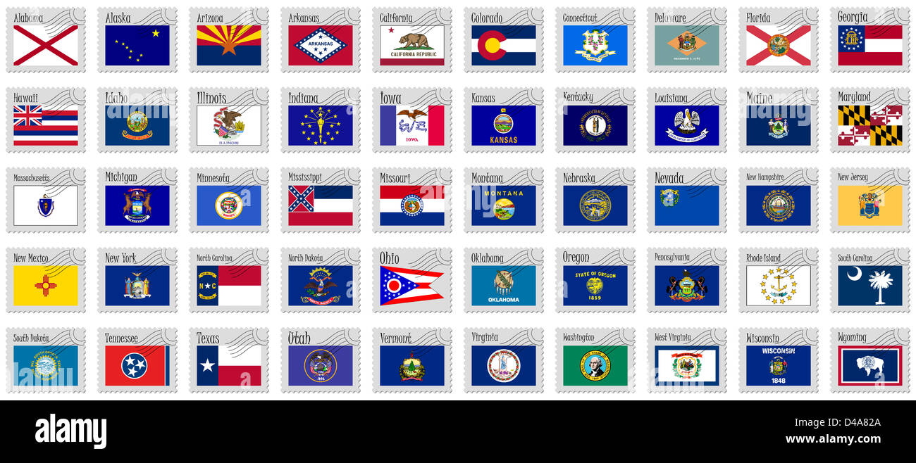 Stati Uniti timbri contro uno sfondo bianco, astratto arte vettoriale illustrazione Foto Stock