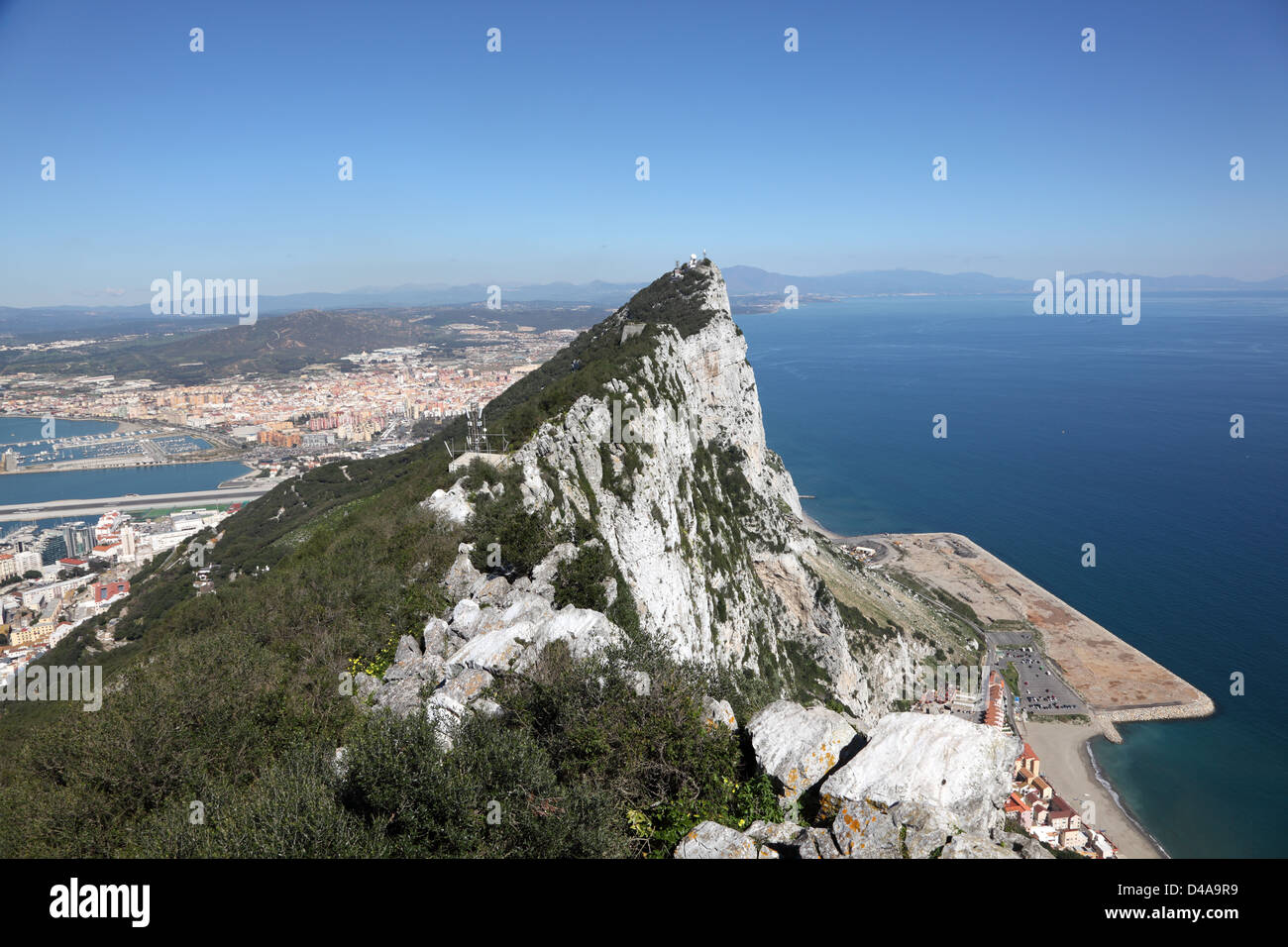 Vista panoramica dalla cima della rocca di Gibilterra Foto Stock