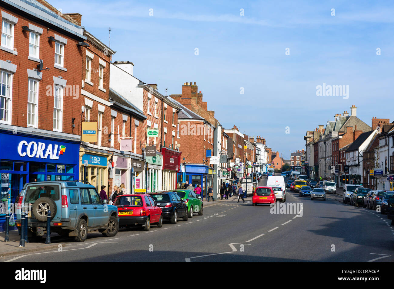 Market Street (la strada principale), Ashby-de-la-Zouch, Leicestershire, East Midlands, Regno Unito Foto Stock