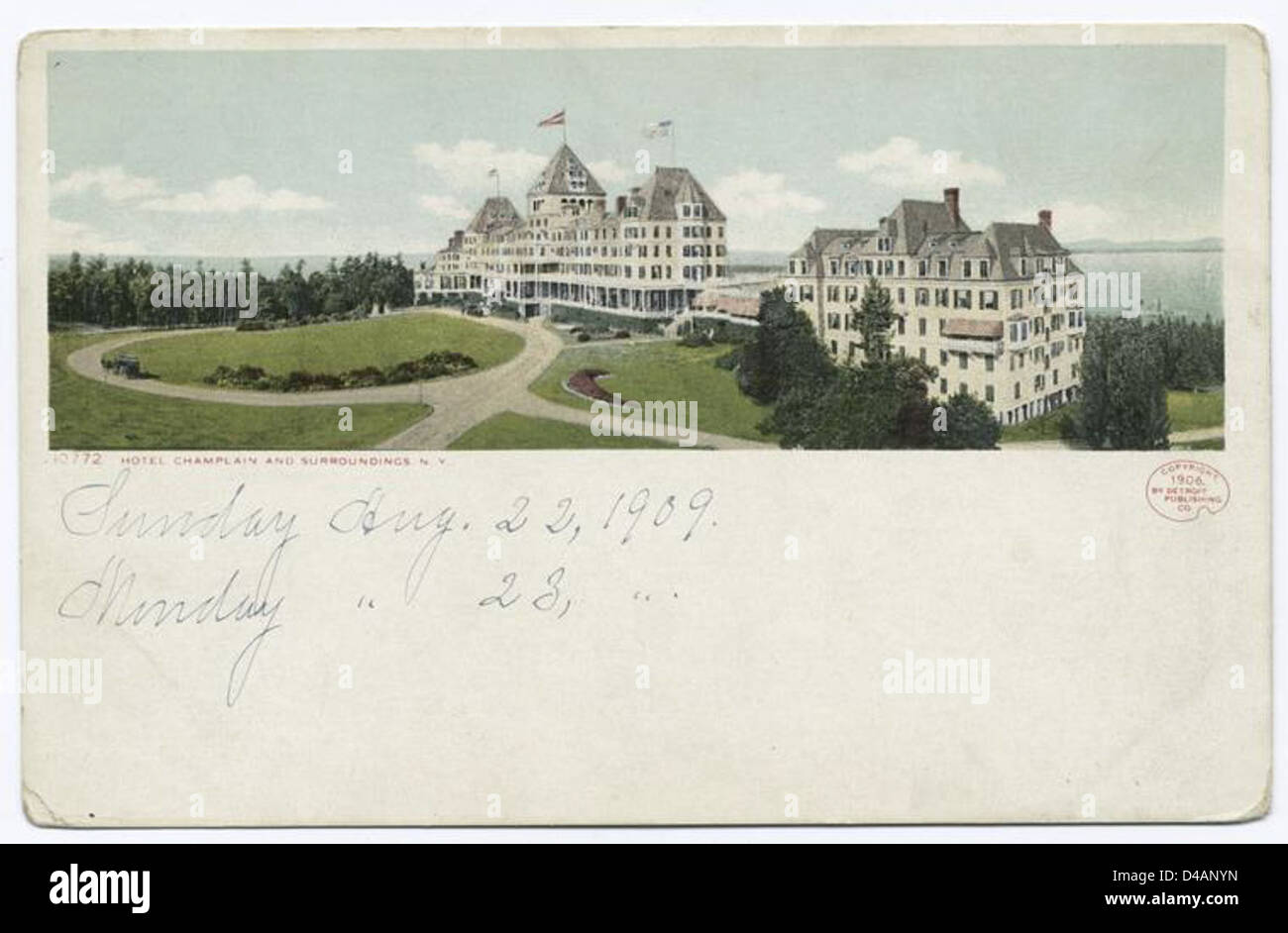 Hotel Champlain e dintorni, Lago Champlain, N.Y. Foto Stock