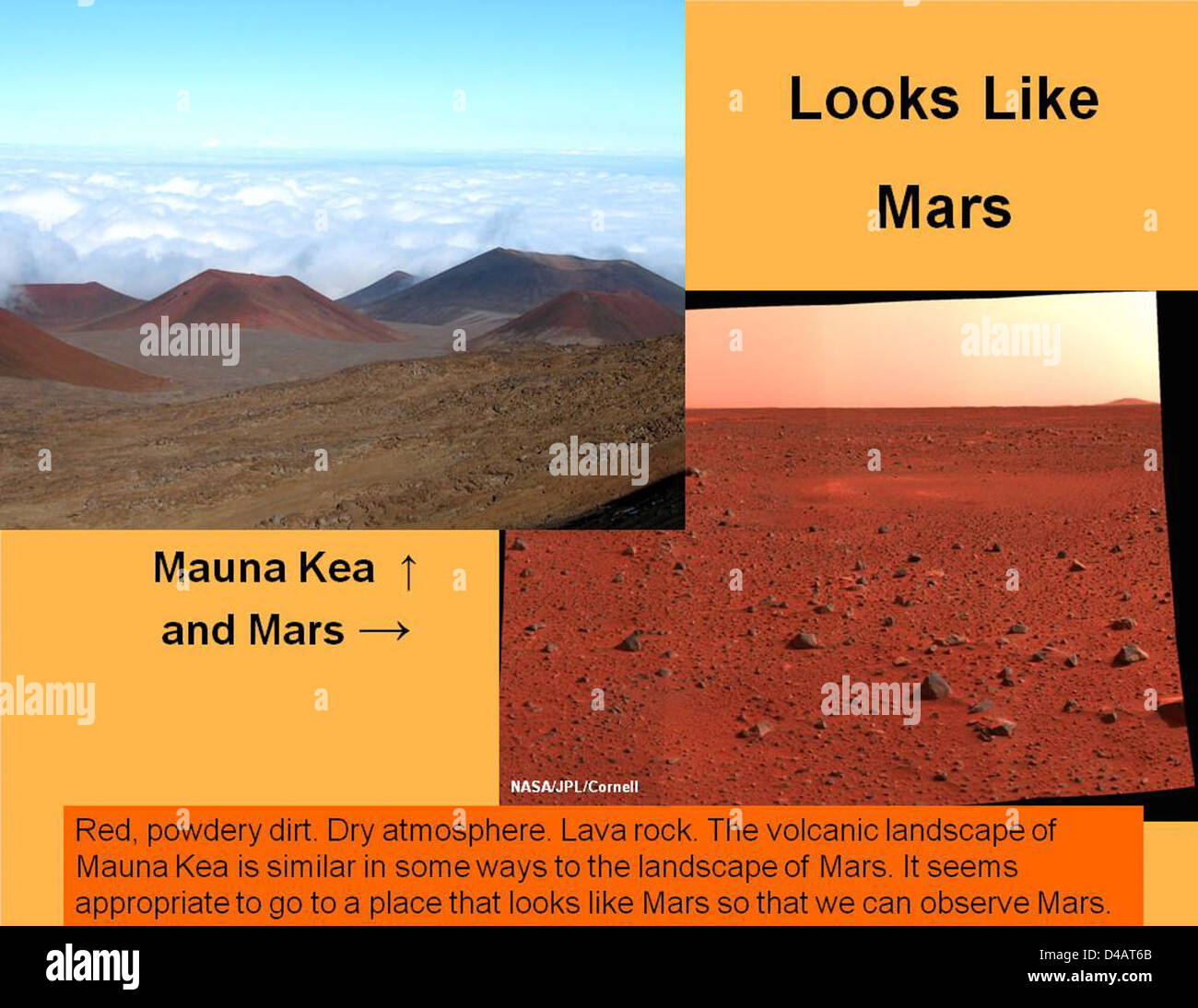Un'immagine della NASA simile alla superficie di Marte è stata presa per evidenziare le somiglianze tra altri corpi celesti e la Terra. Il confronto mira a migliorare la nostra comprensione delle condizioni planetarie e dell'esplorazione spaziale. Foto Stock
