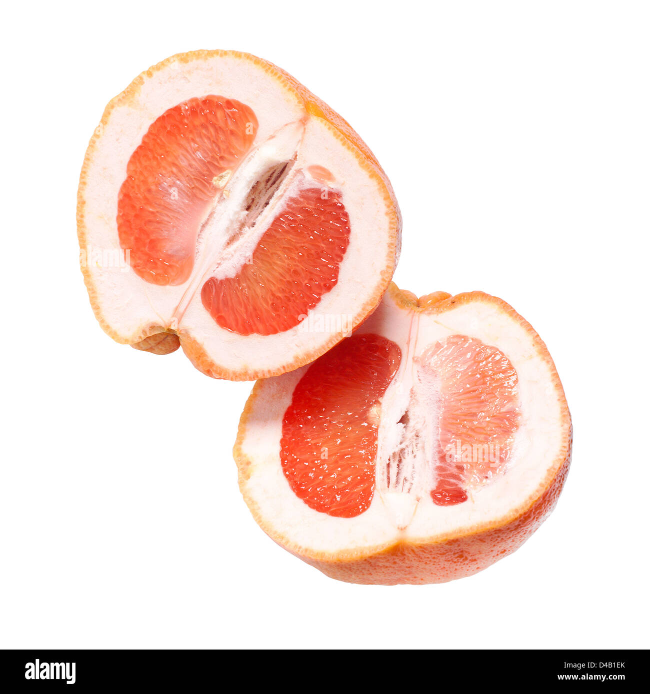 Pompelmo rosso, semi e frutti interi, sfondo bianco Foto Stock