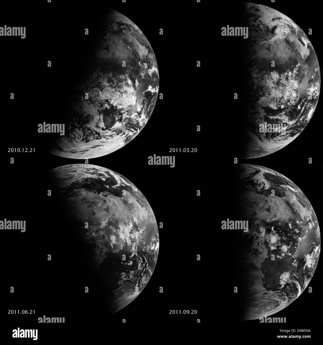 Equinozi e solstizi, significativi eventi astronomici, possono essere osservati dallo spazio. Questi eventi segnano il cambiamento delle stagioni e l'inclinazione dell'asse terrestre, fornendo informazioni sul clima e sull'orbita della Terra. Foto Stock