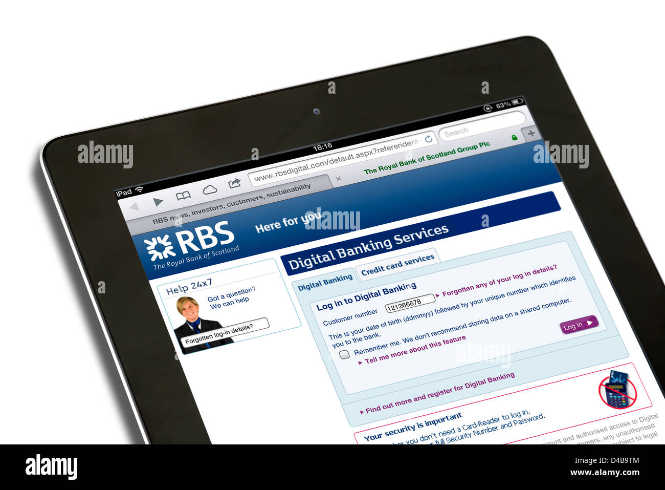 La registrazione su un RBS conto bancario su un iPad 4, REGNO UNITO Foto Stock