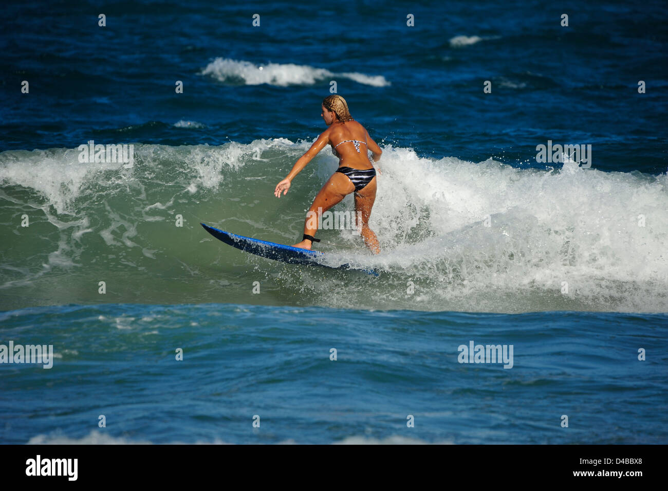 Ragazza è il surf, Itacaré, Bahia. Foto Stock